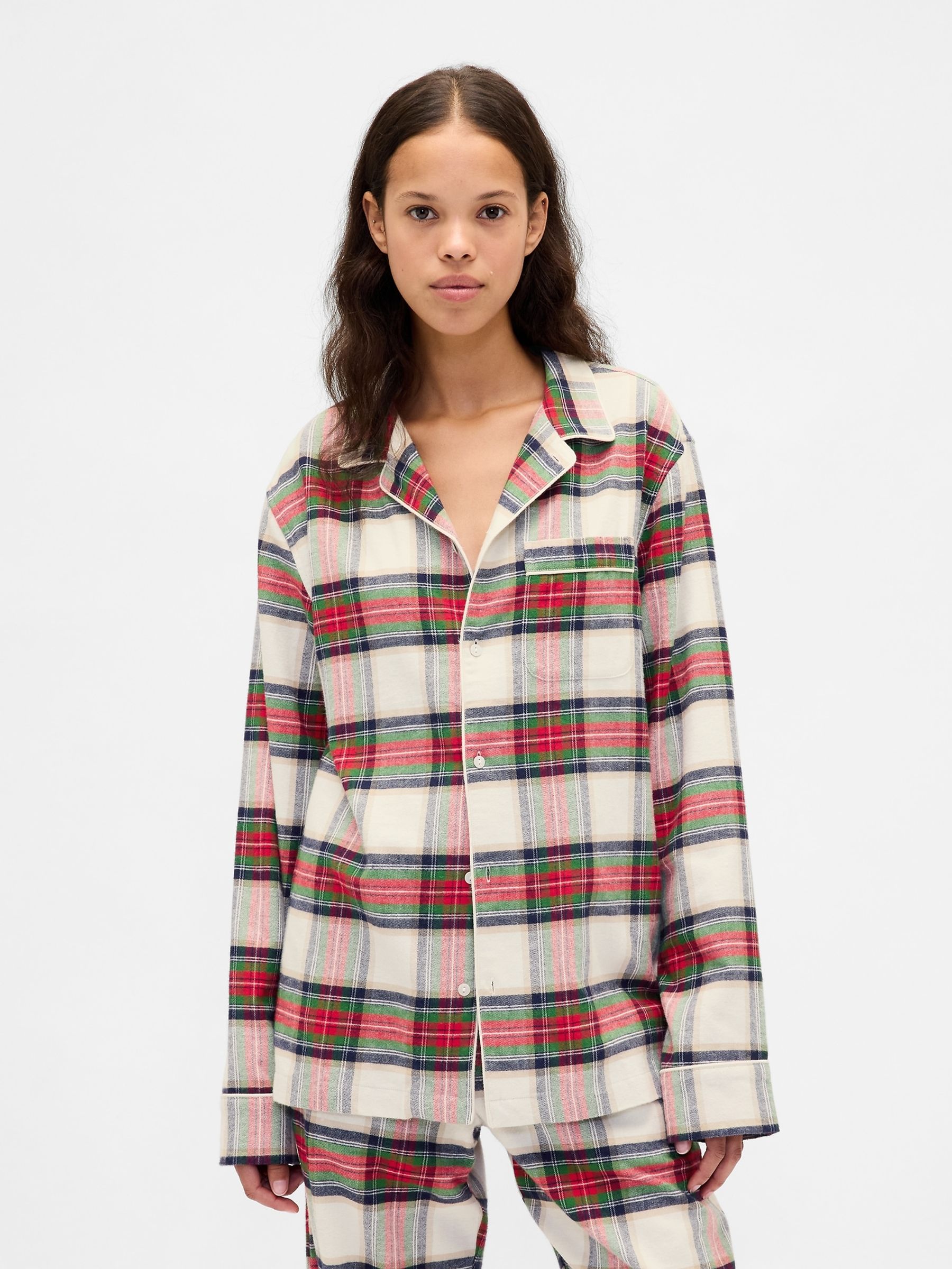 Cream/Red Check Matching Family Softest Flannel Pyjama Shirt - Image 1 of 4