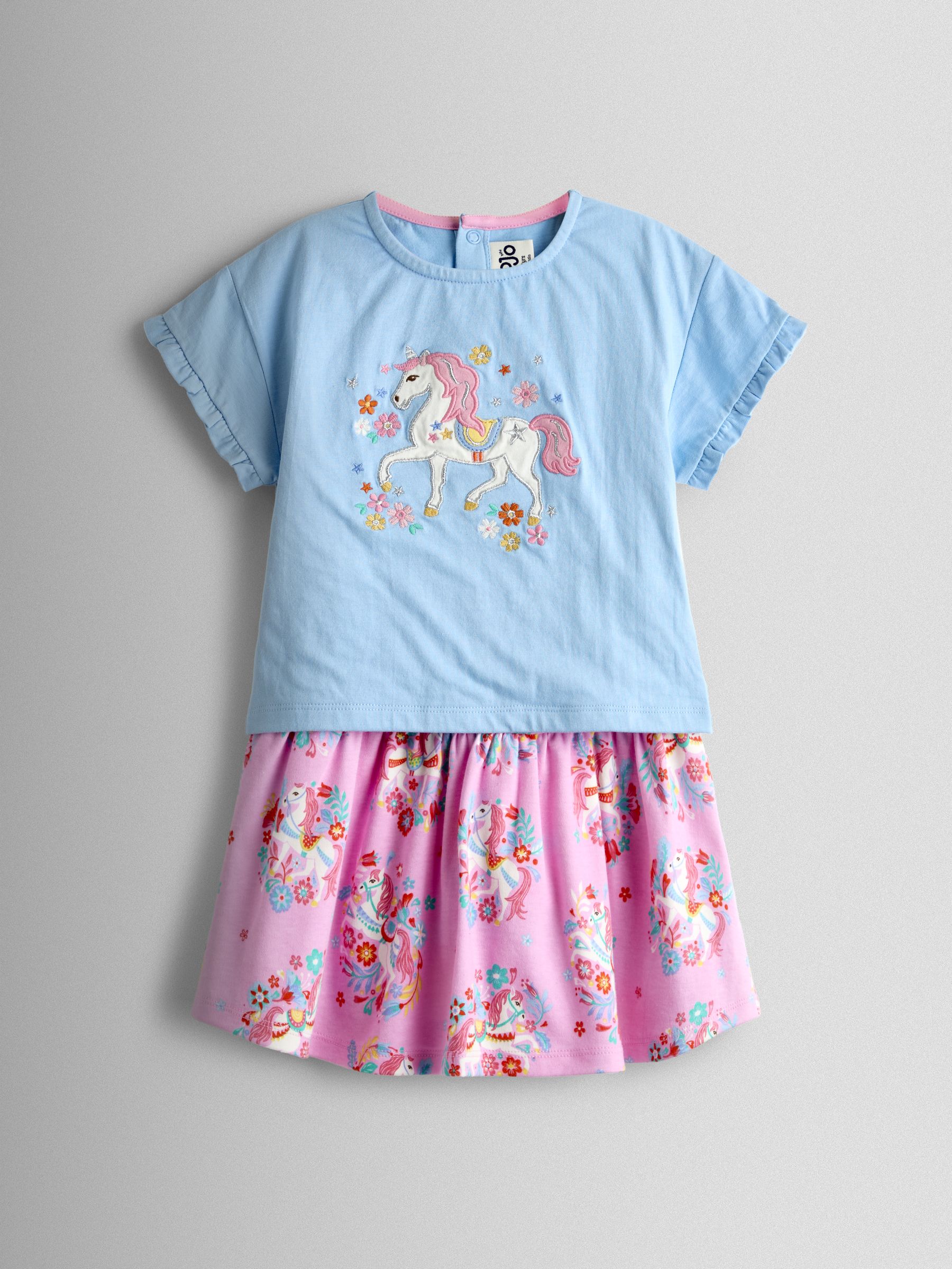 Bright Pink Unicorn Appliqué T-Shirt & Skort Set - Image 1 of 7
