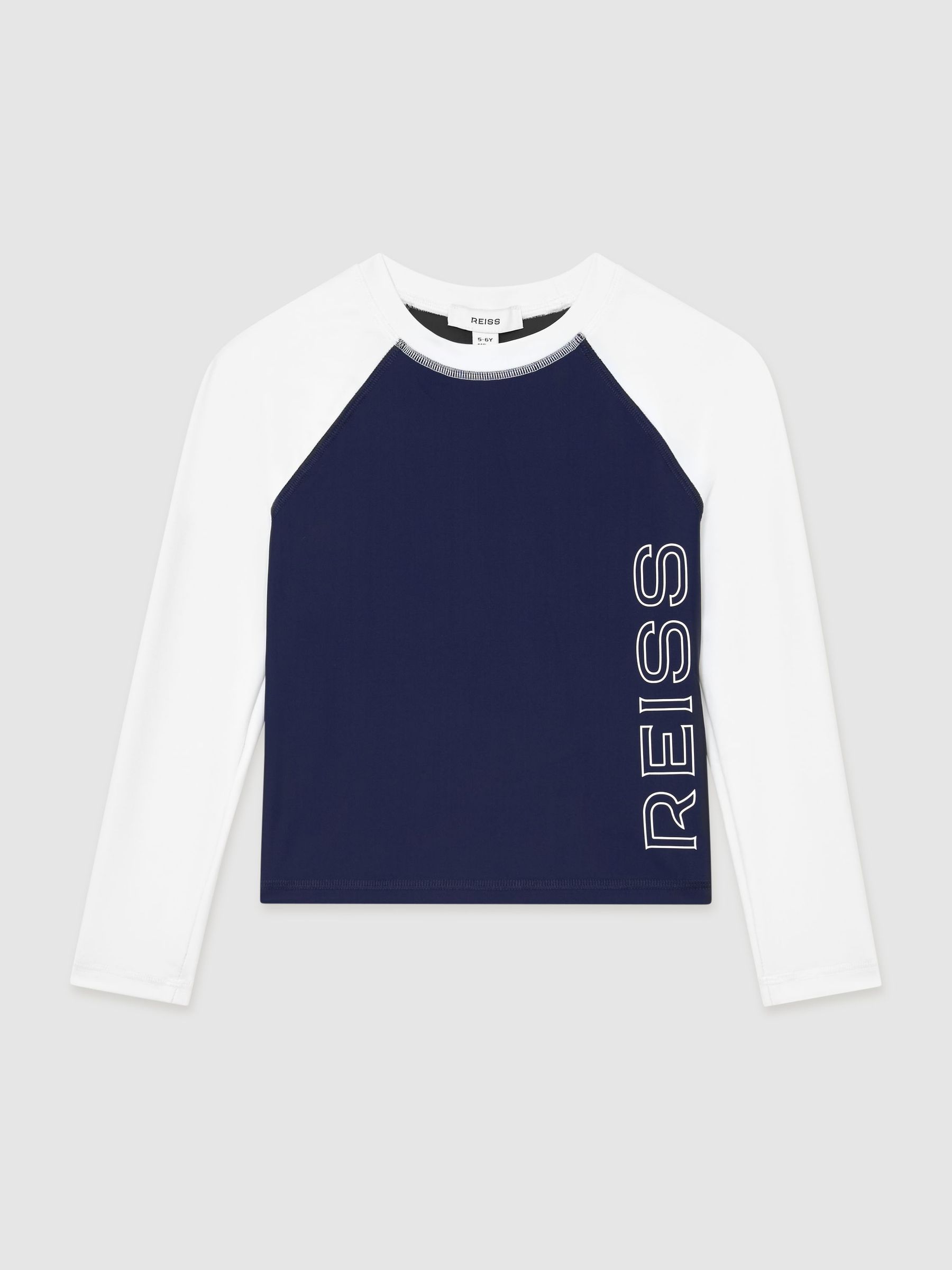 Logo-Print Colour-Block Rash Top in Navy - Image 1 of 3