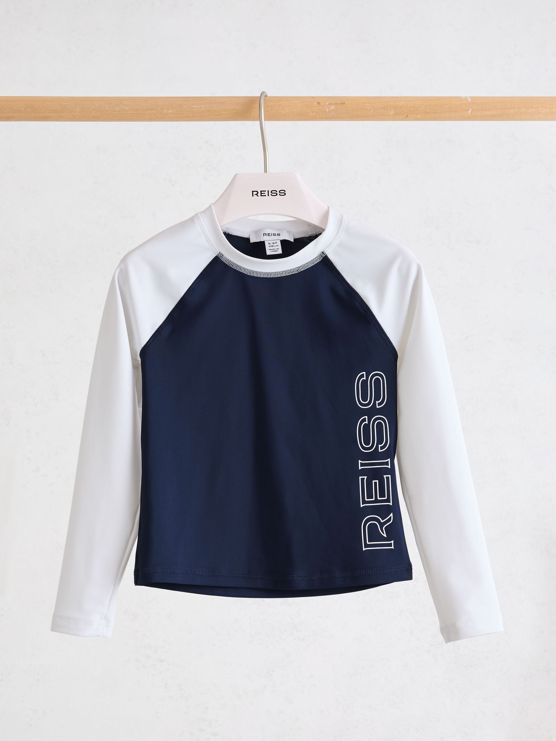 Logo-Print Colour-Block Rash Top in Navy - Image 2 of 3
