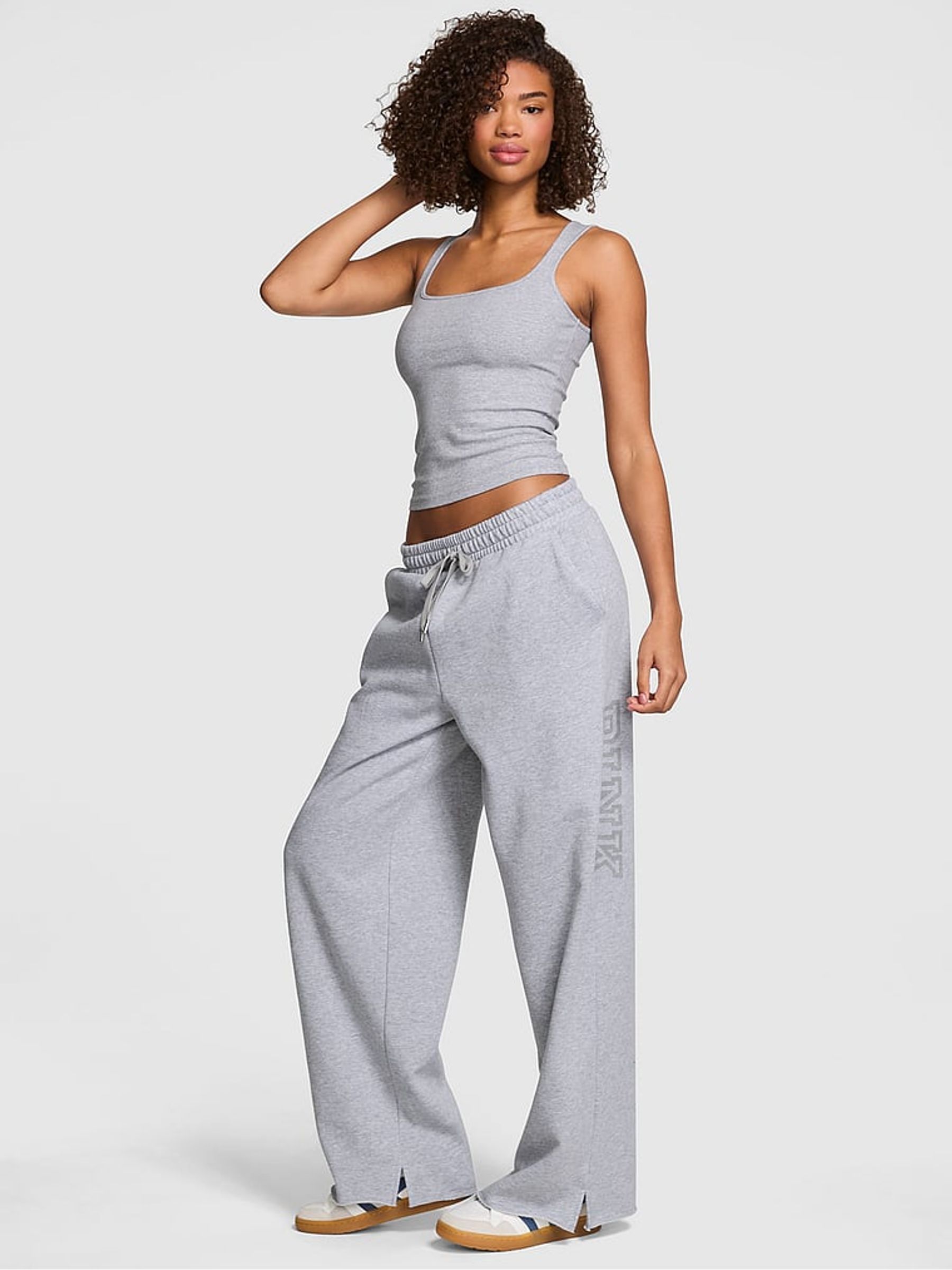 Medium Heather Grey Logo Wide Leg Fleece Joggers - Image 1 of 3