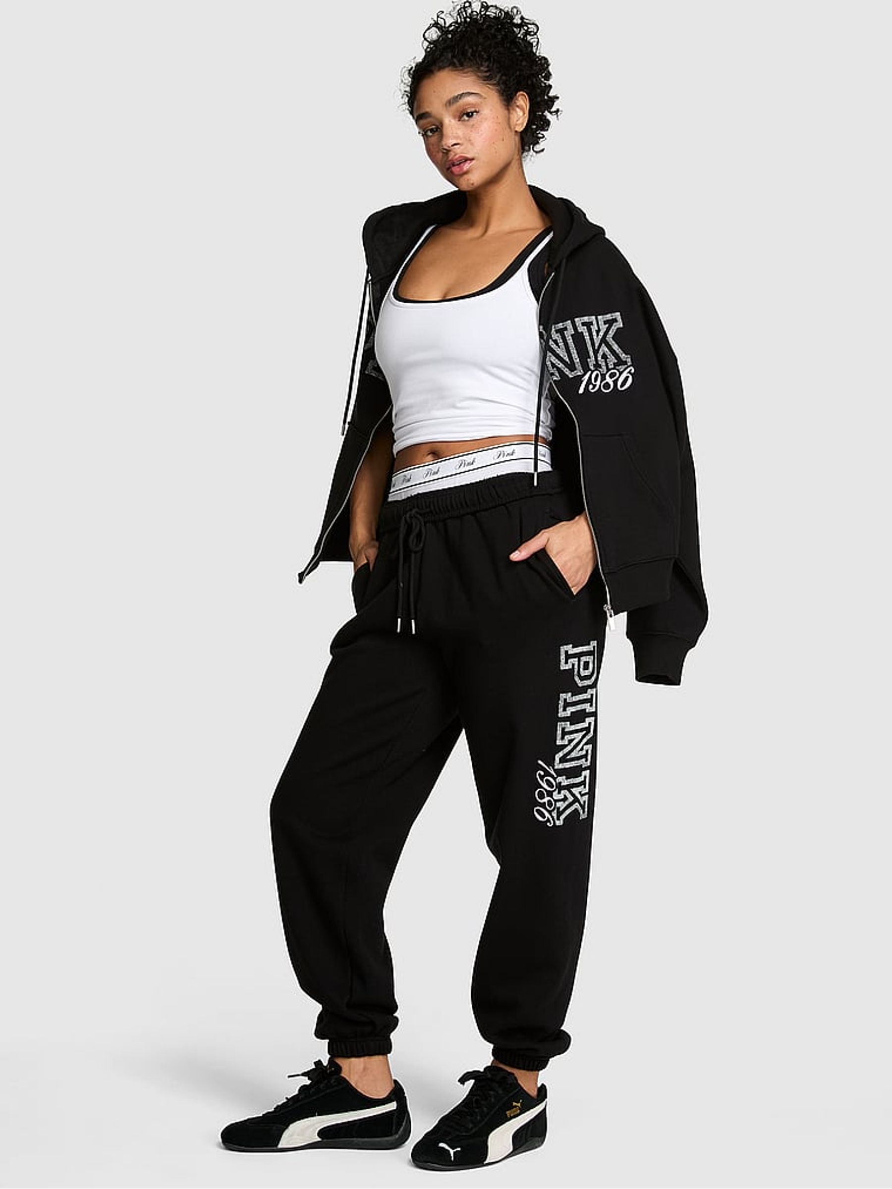 Black Logo Print Cuffed Fleece Joggers - Image 1 of 2