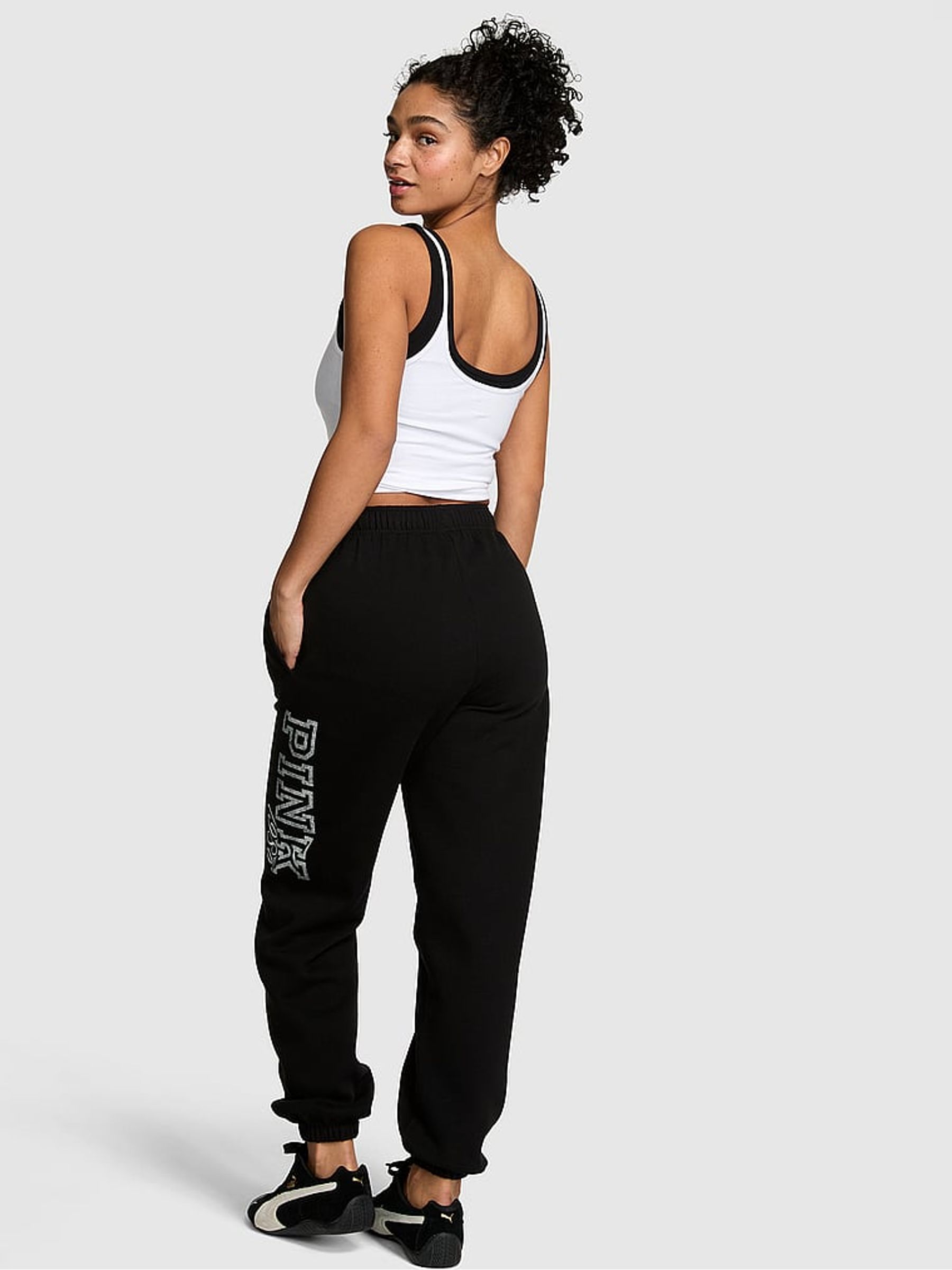 Black Logo Print Cuffed Fleece Joggers - Image 2 of 2