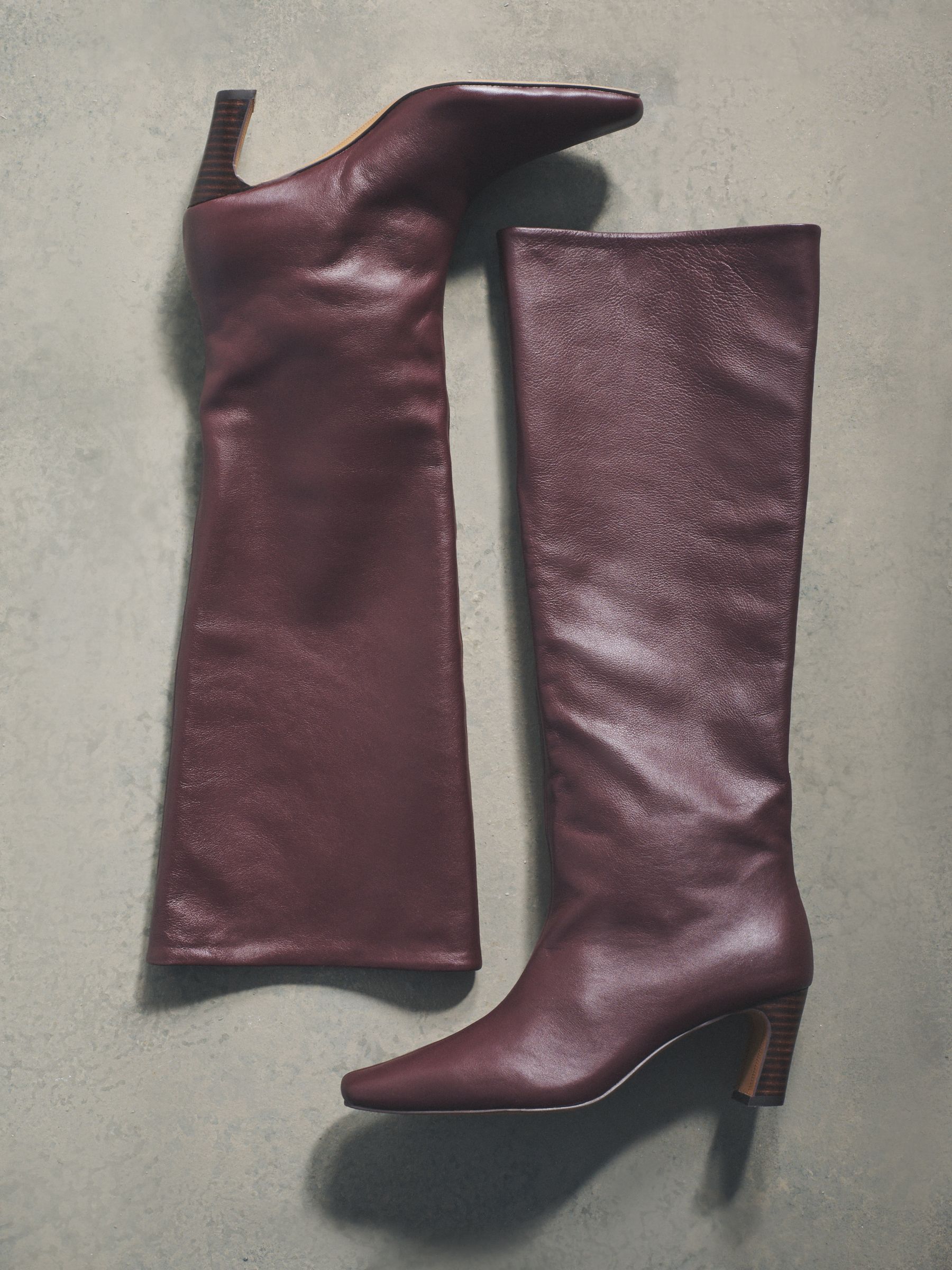 Leather Knee High Boots Burgundy Red - Image 1 of 4 Leather Knee High Boots Burgundy Red - Image 1 of 4
