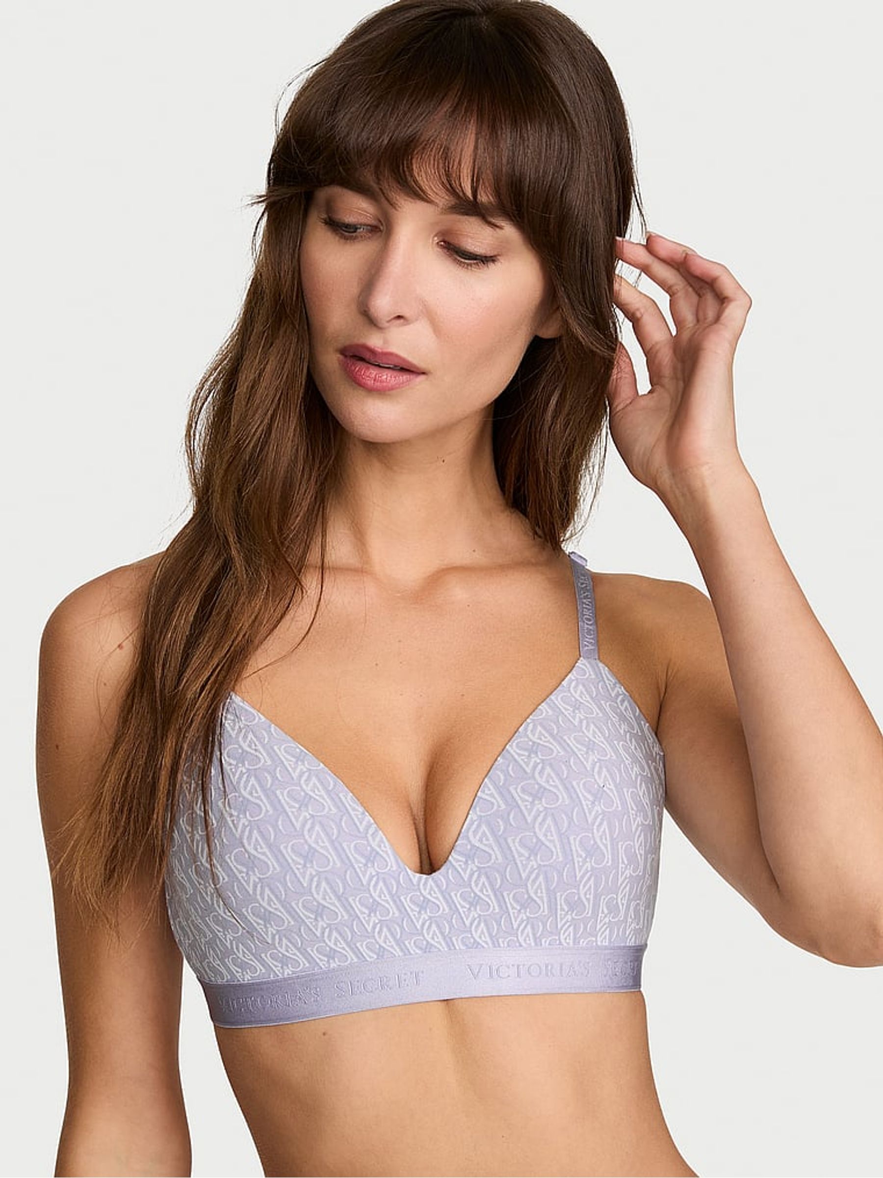 Icy Lavender Purple Lightly Lined Non Wired Cotton Logo Bra - Image 1 of 2 Icy Lavender Purple Lightly Lined Non Wired Cotton Logo Bra - Image 1 of 2