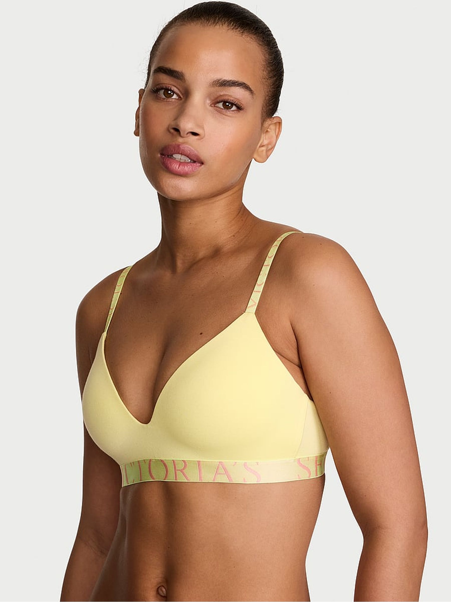 Lemonade Yellow Lightly Lined Non Wired Cotton Exploded Logo Bra - Image 1 of 2