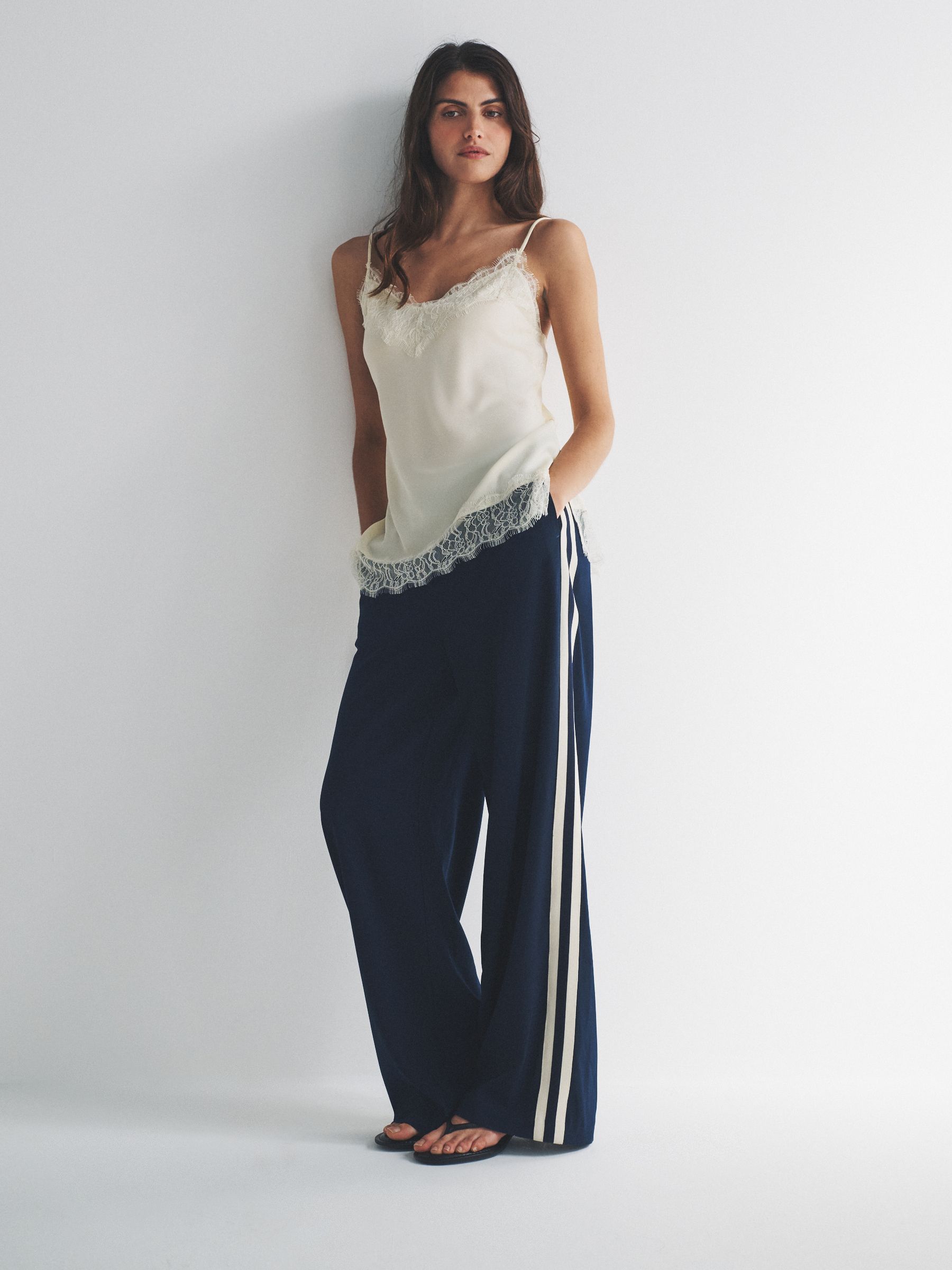 Ecru Cream/Chocolate Brown 2 Pack Satin Crepe Lace Trim Camisole - Image 1 of 5