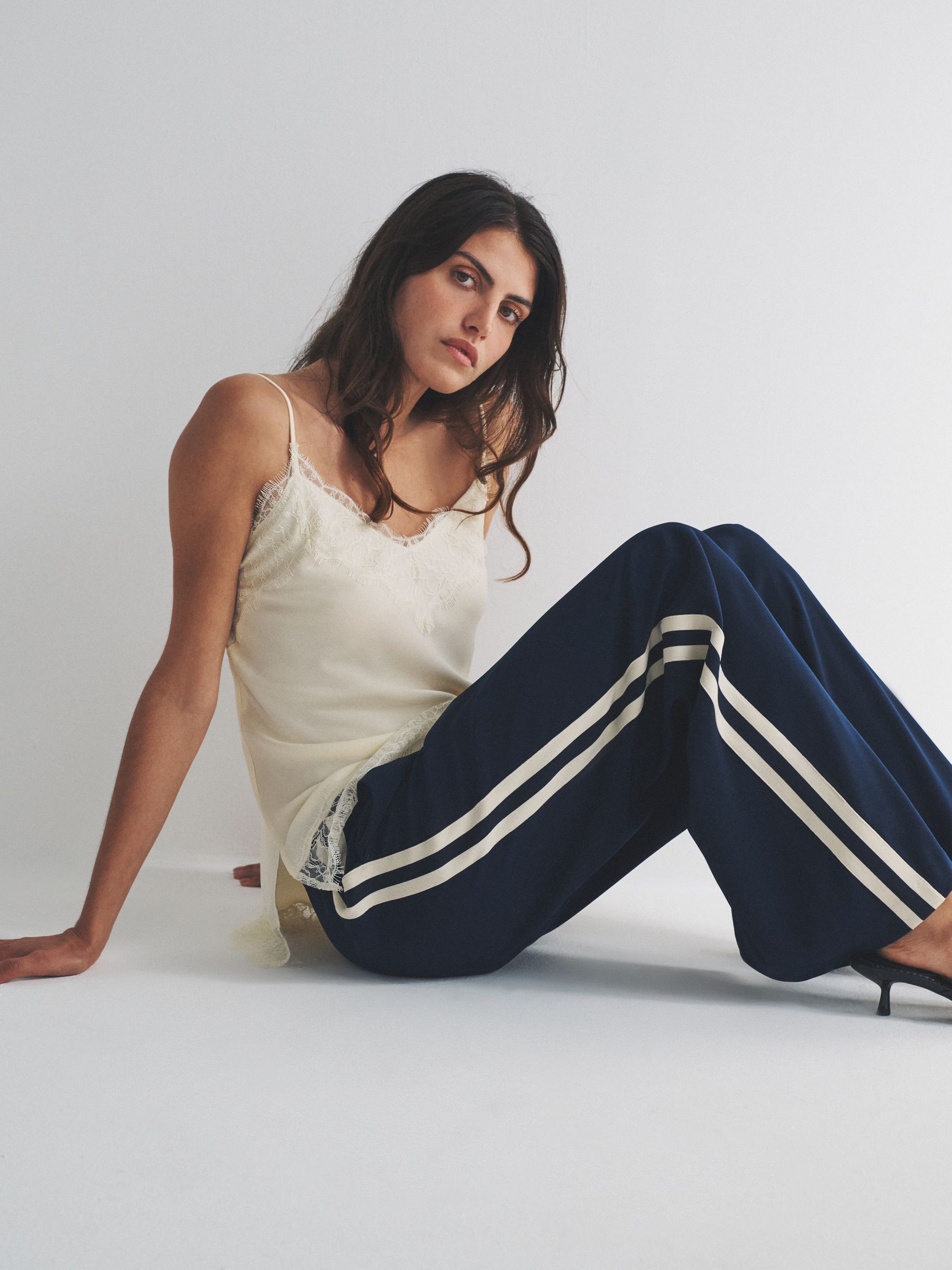 Ecru Cream/Chocolate Brown 2 Pack Satin Crepe Lace Trim Camisole - Image 4 of 5