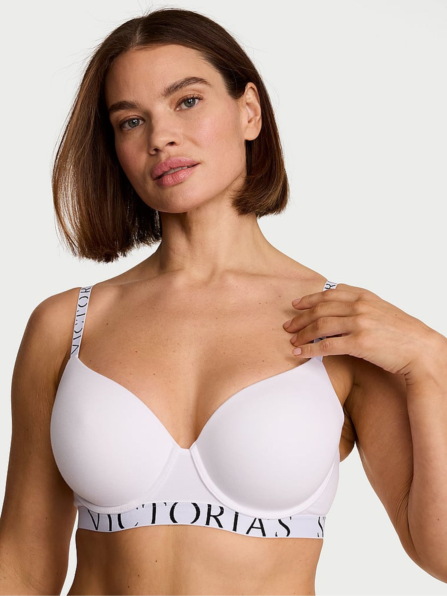 White Lightly Lined Demi Cotton Exploded Logo Bra - Image 1 of 2