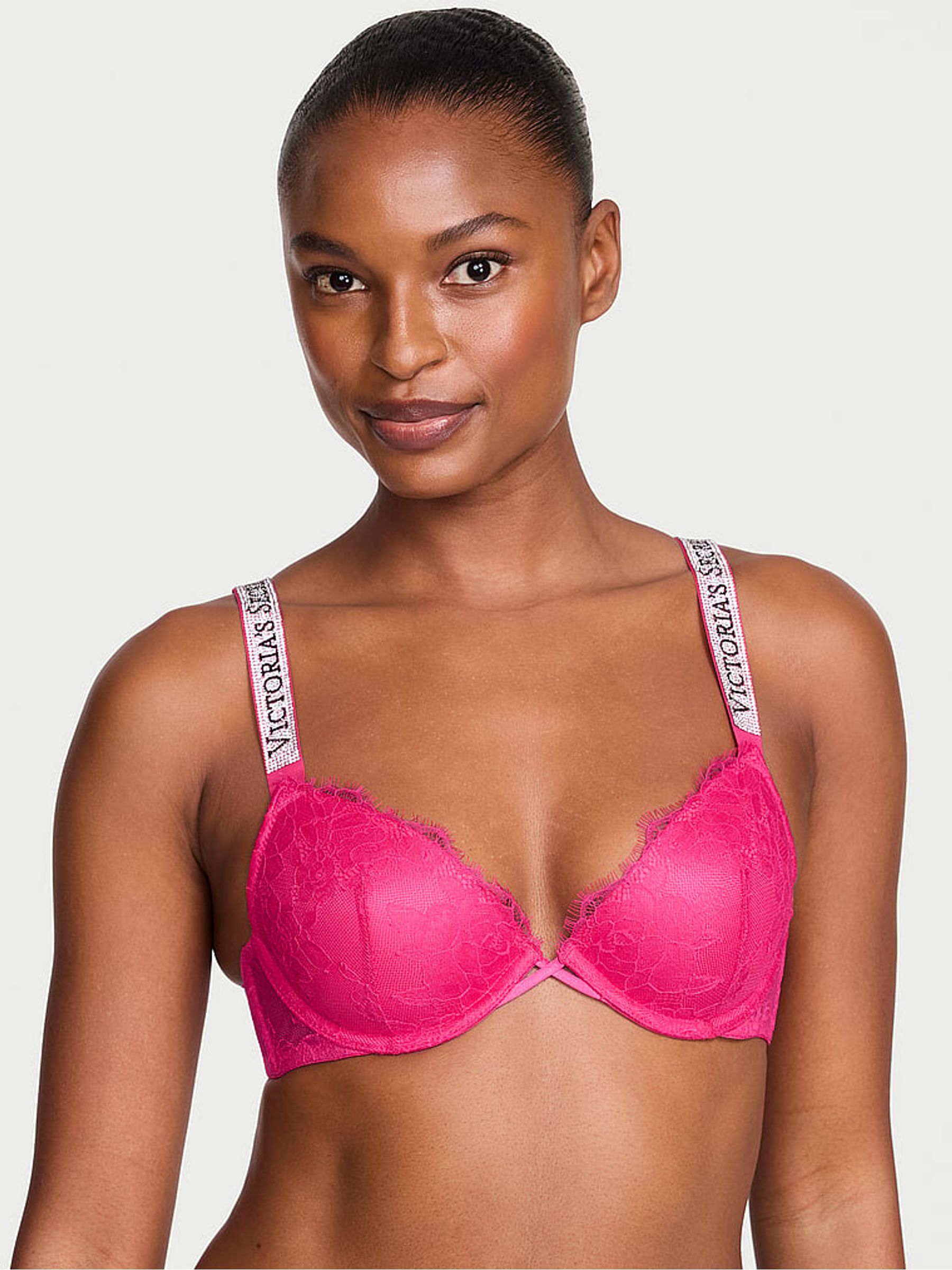 Pop Pink Lightly Lined Demi Shine Strap Lace Bra - Image 1 of 2
