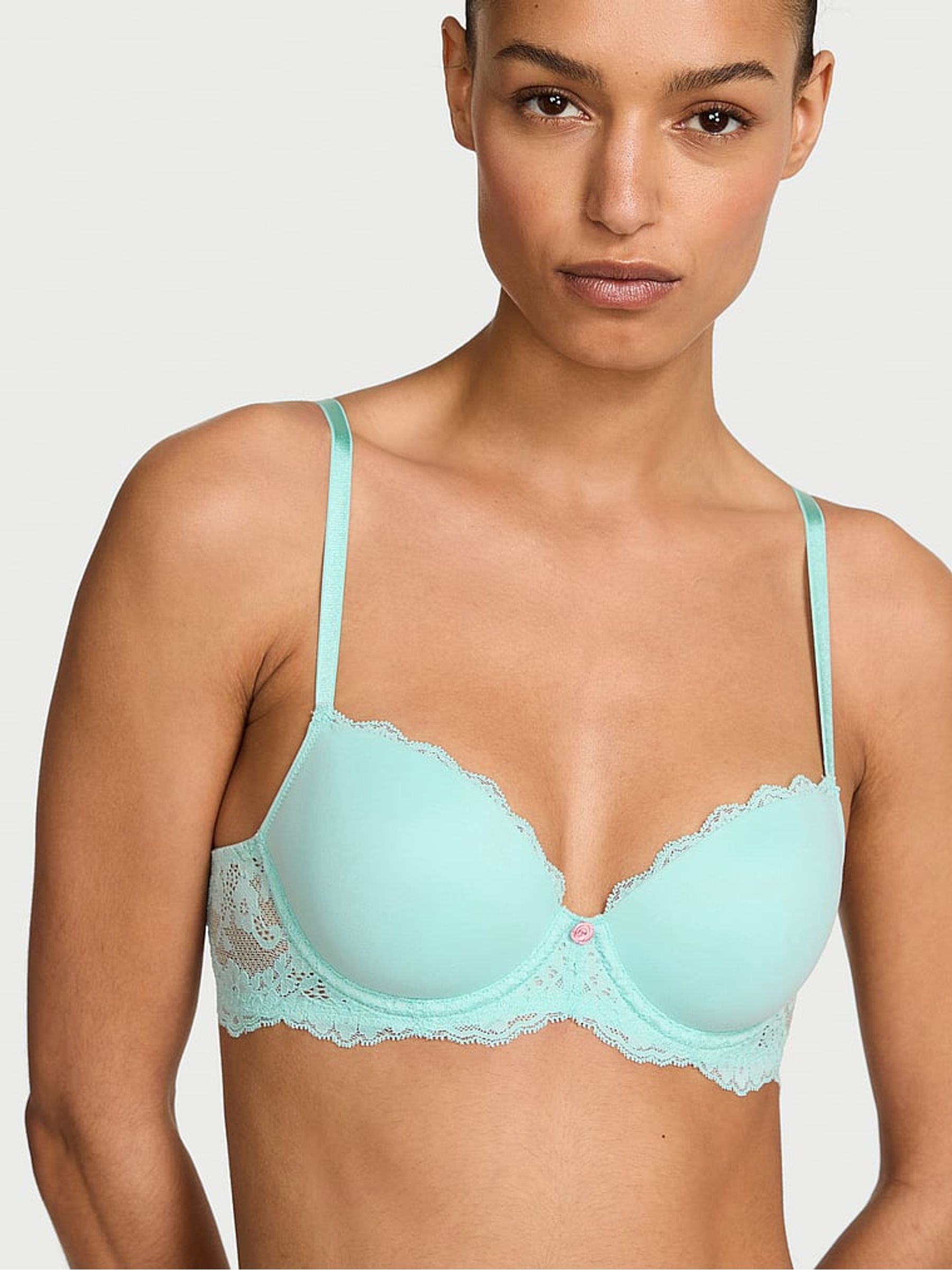 Canal Blue Lace Trim Lightly Lined Demi Bra - Image 1 of 2