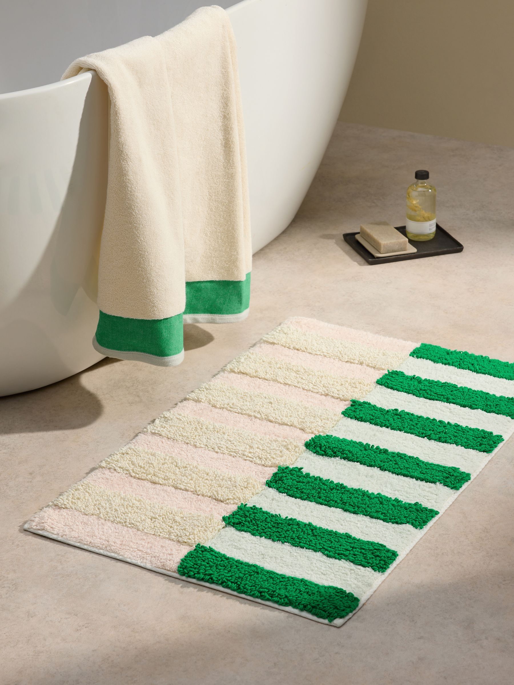 Etly Stripe 100% Cotton Bath Mat in Pink/Green - Image 1 of 4
