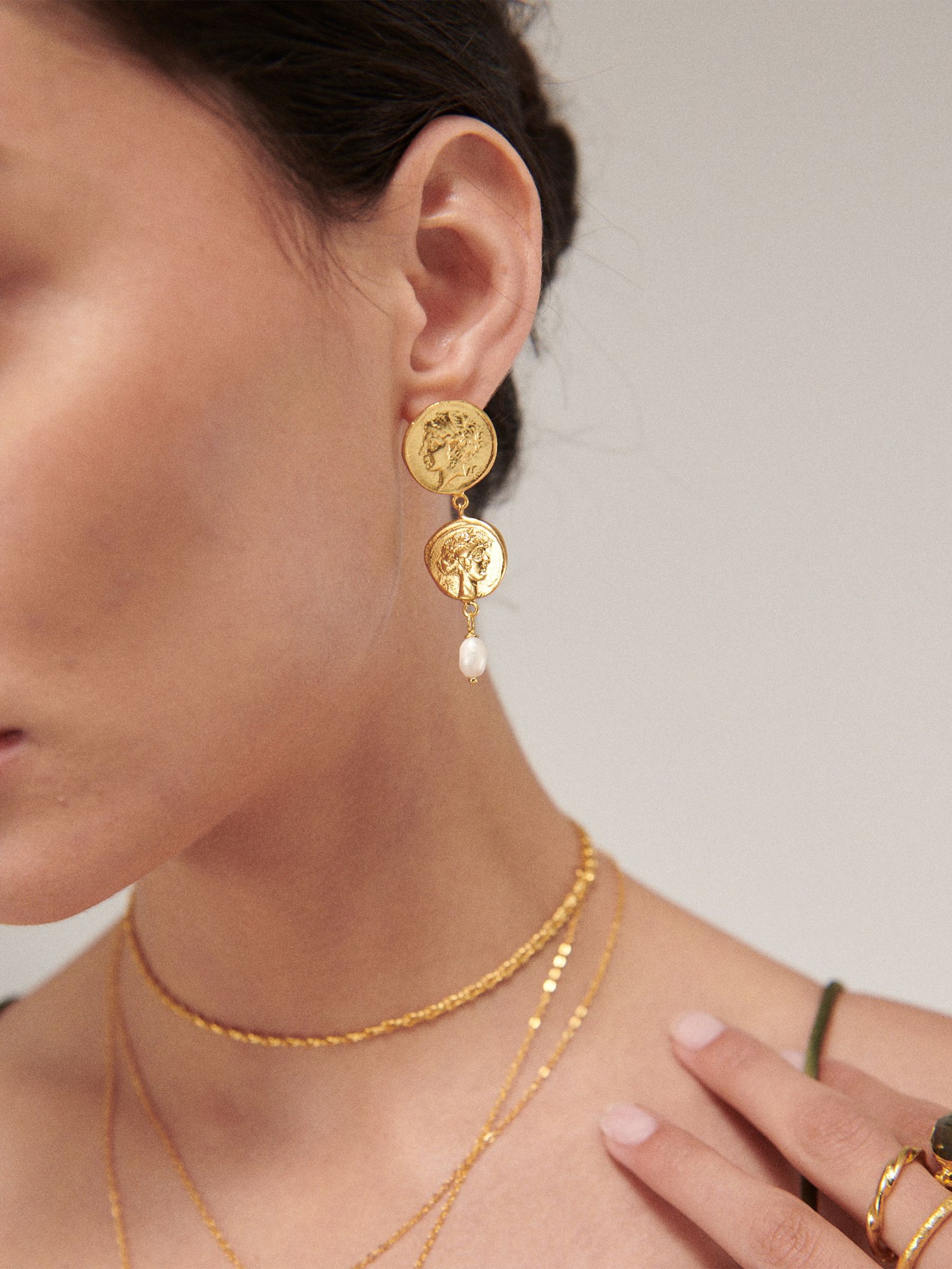 Ottoman Hands Gold Tone Odella Pearl Drop Stud Earrings - Image 2 of 2