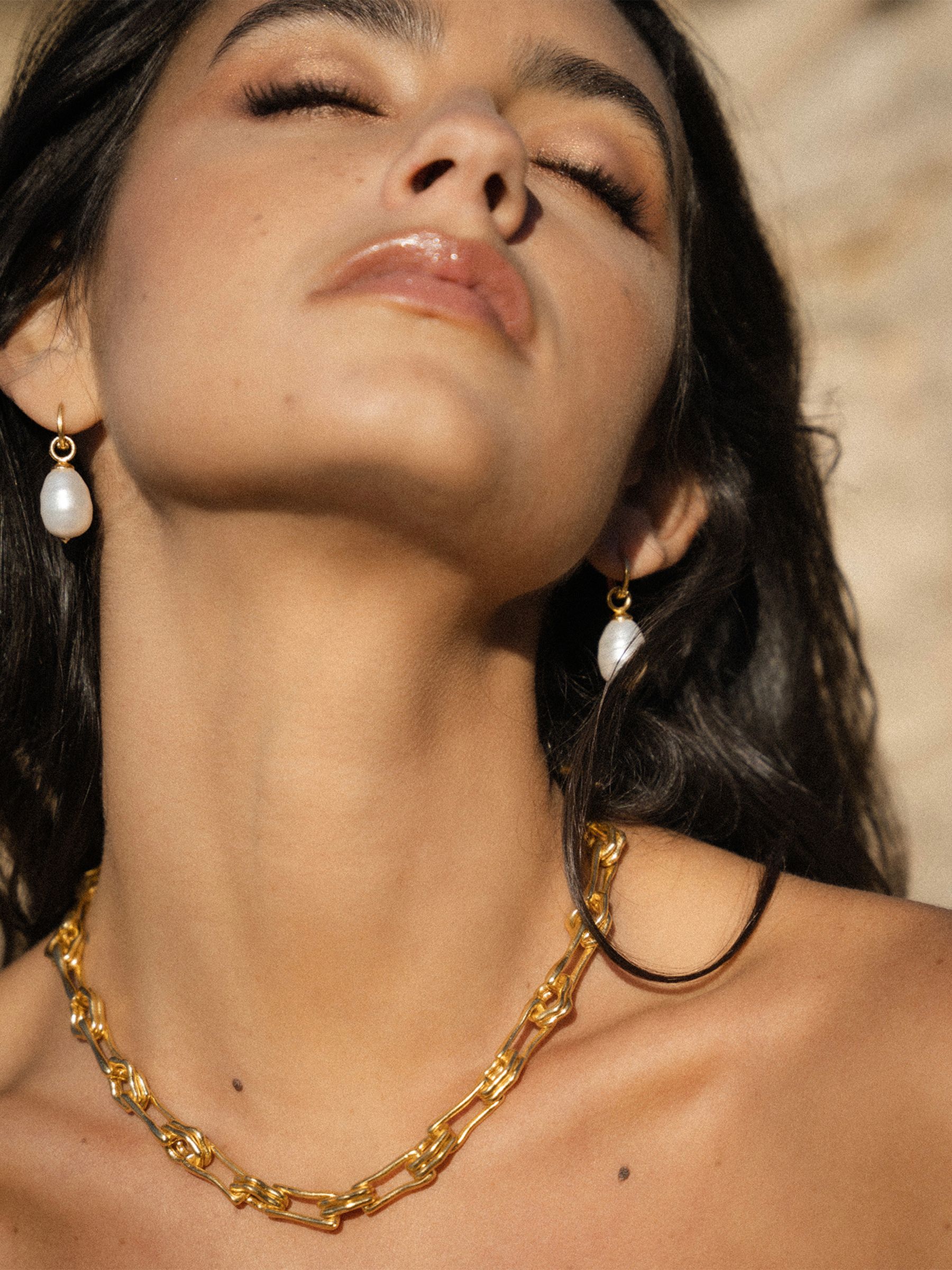 Ottoman Hands Ava Gold Tone Pearl Drop Huggie Earrings - Image 2 of 2