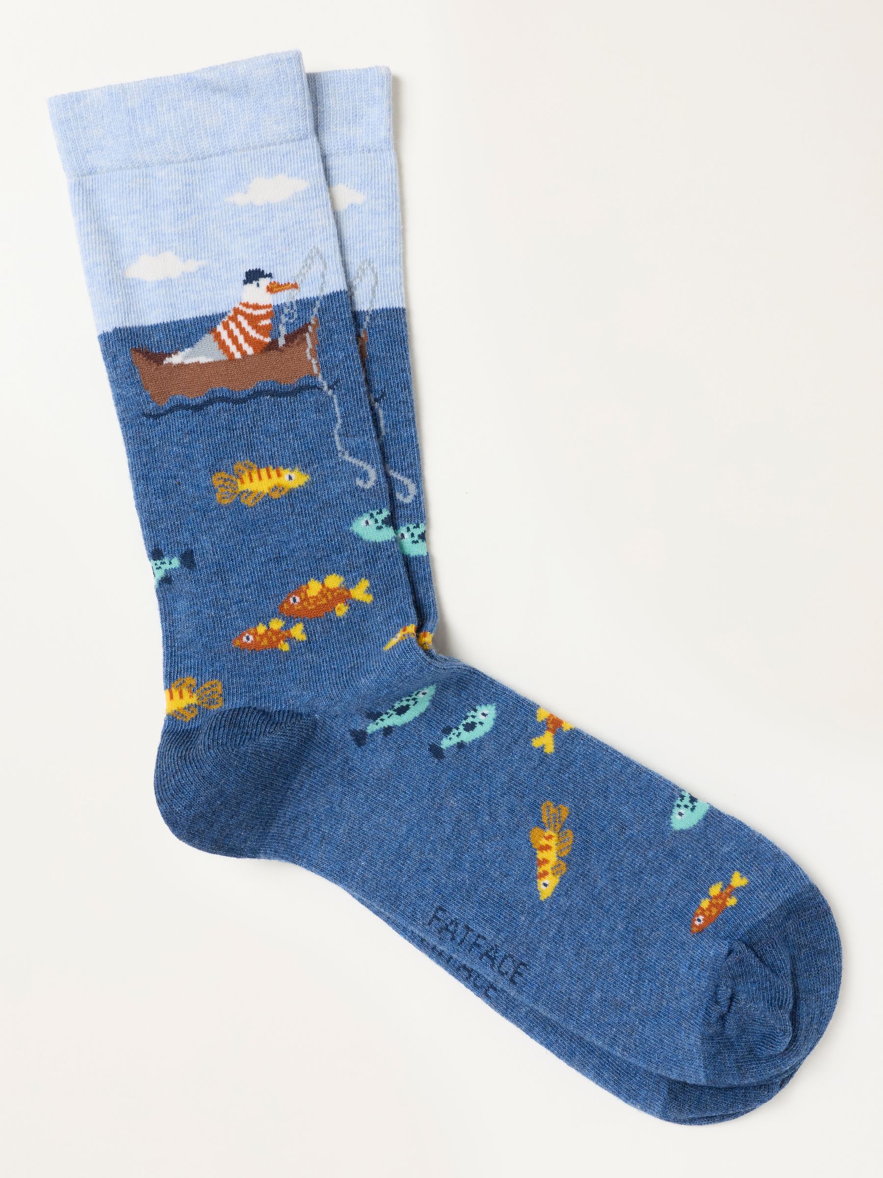 Blue Fishing Seagull Scene Socks - Image 1 of 2 Blue Fishing Seagull Scene Socks - Image 1 of 2