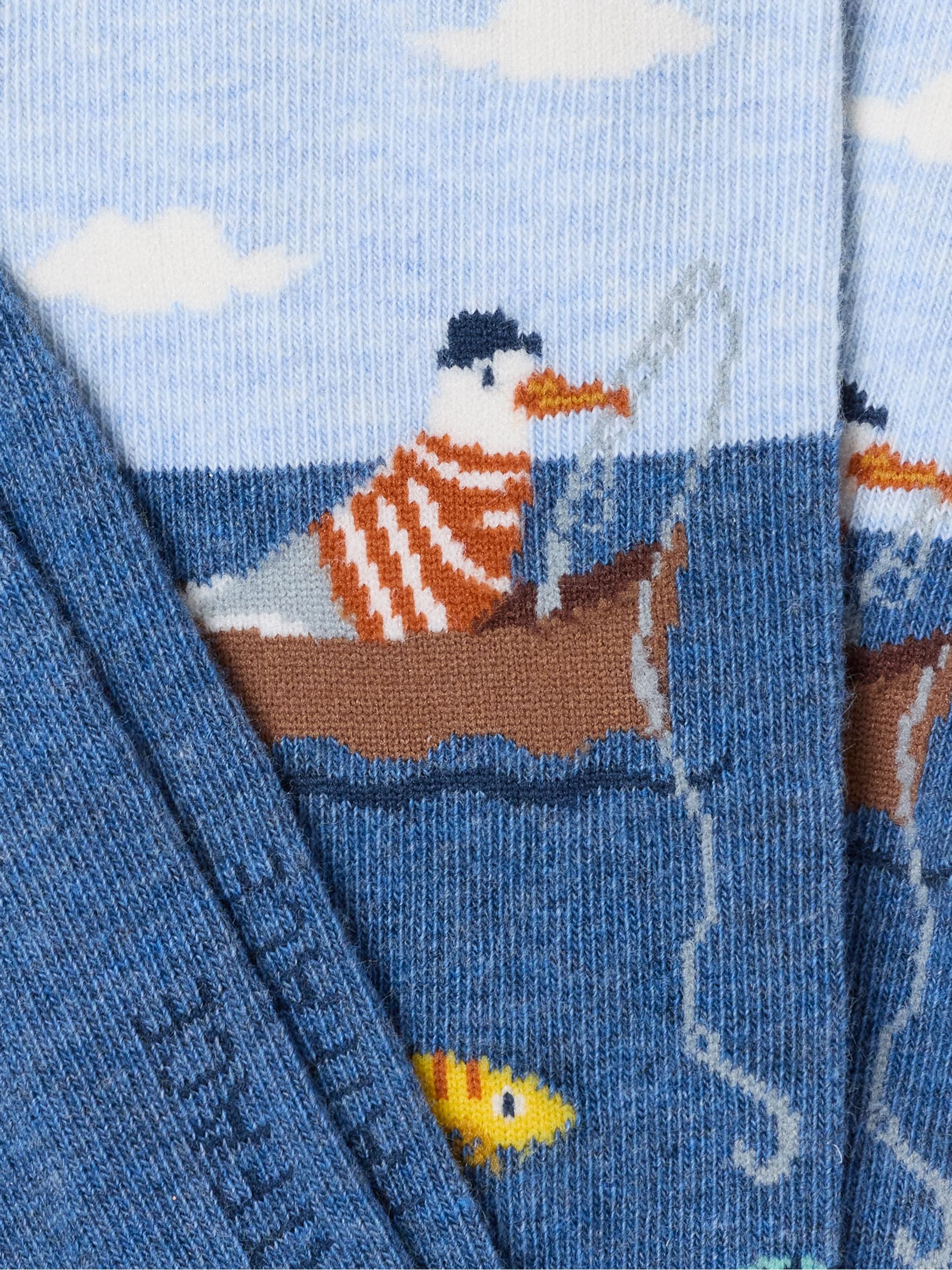 Blue Fishing Seagull Scene Socks - Image 2 of 2 Blue Fishing Seagull Scene Socks - Image 2 of 2