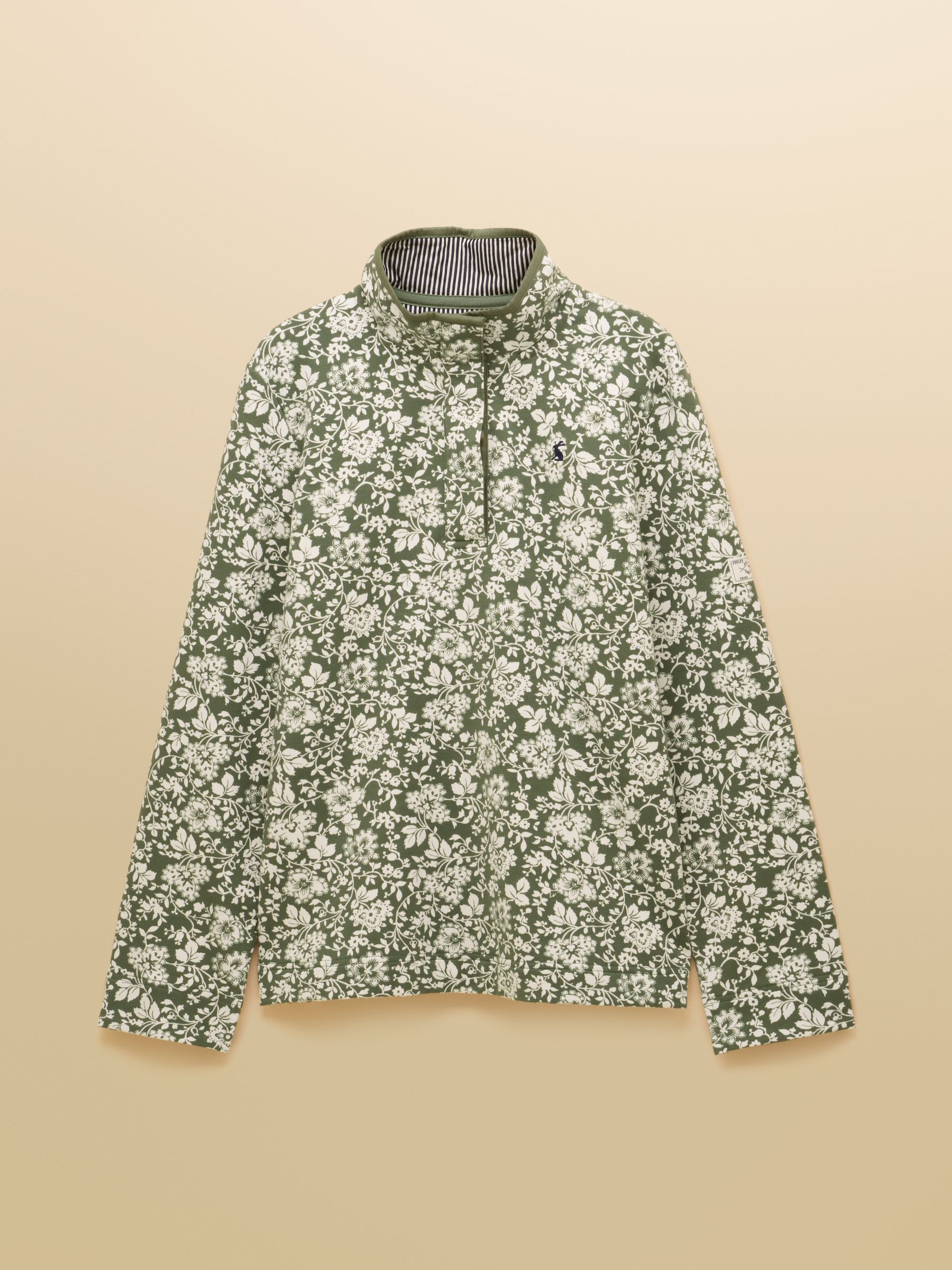 Khaki Green Printed Sweatshirt with Buttoned Funnel Neck - Image 1 of 5 Khaki Green Printed Sweatshirt with Buttoned Funnel Neck - Image 1 of 5