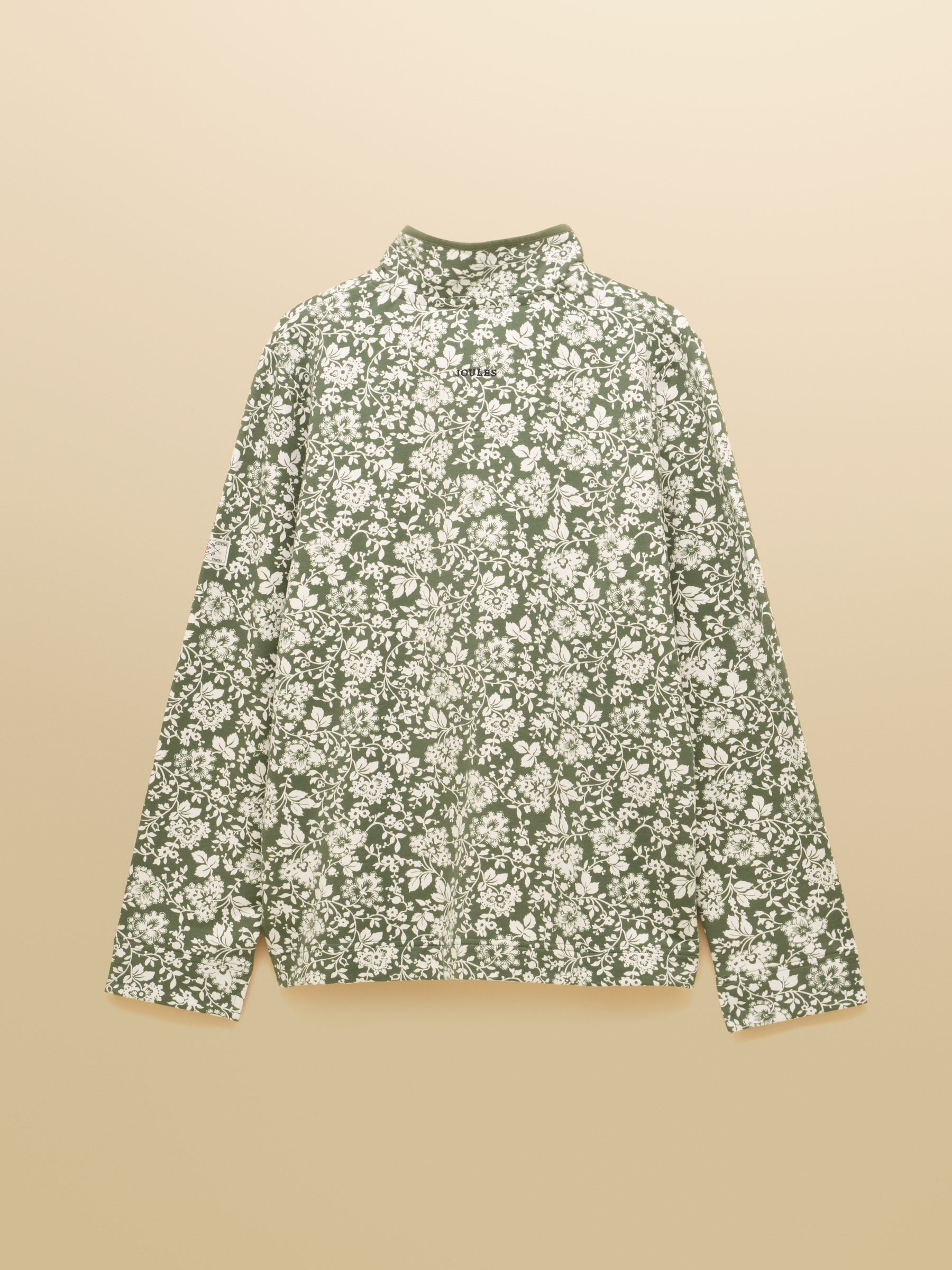 Khaki Green Printed Sweatshirt with Buttoned Funnel Neck - Image 2 of 5