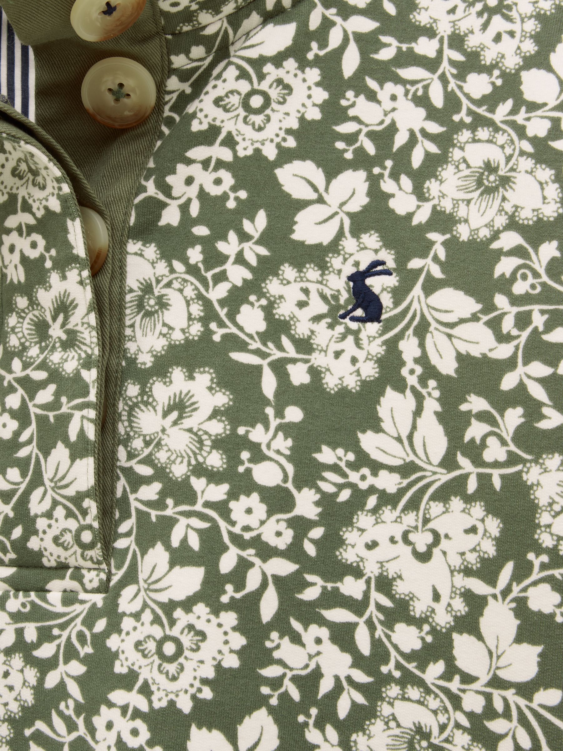 Khaki Green Printed Sweatshirt with Buttoned Funnel Neck - Image 3 of 5