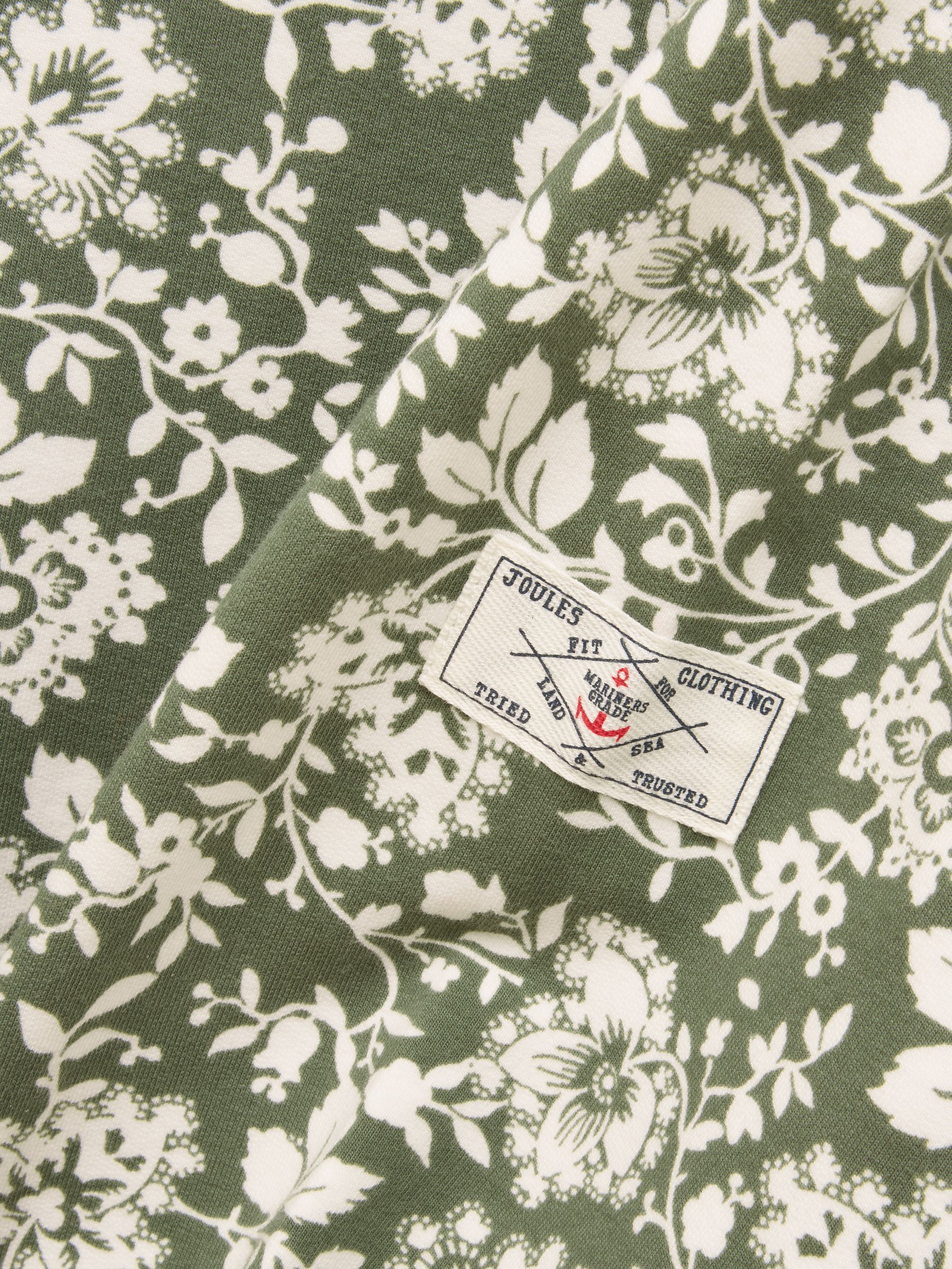 Khaki Green Printed Sweatshirt with Buttoned Funnel Neck - Image 4 of 5