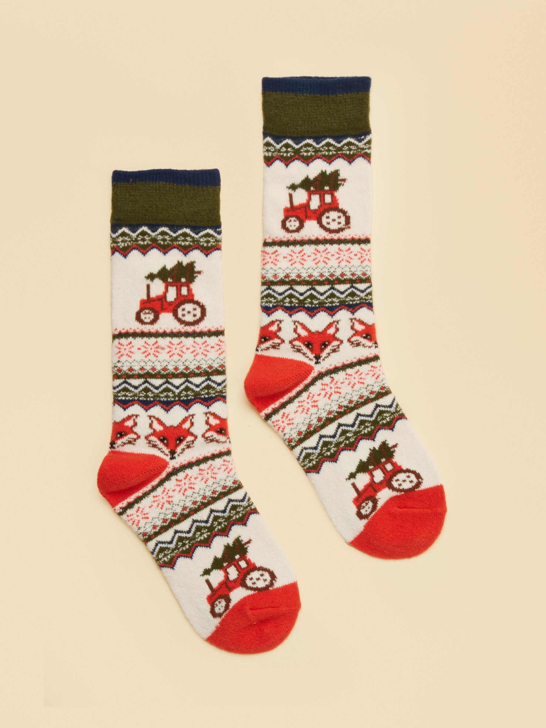 Kids' Cosy Orange & Green fox Fairisle Socks - Image 1 of 3