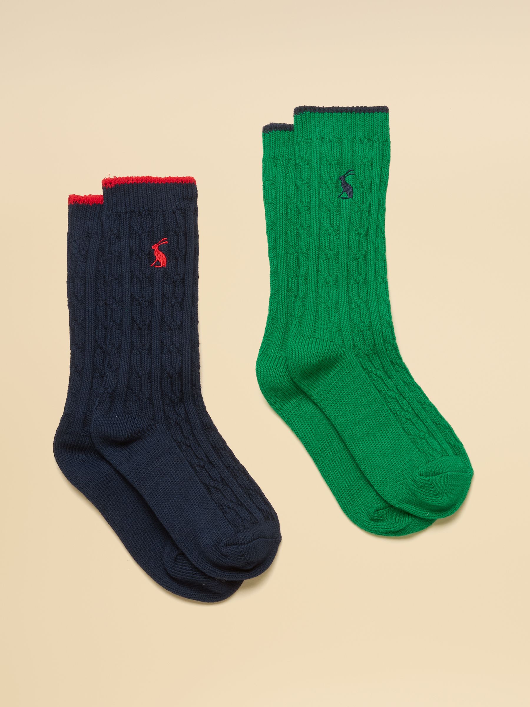 Kids' Cable Navy & Green 2 Pack Socks - Image 1 of 3