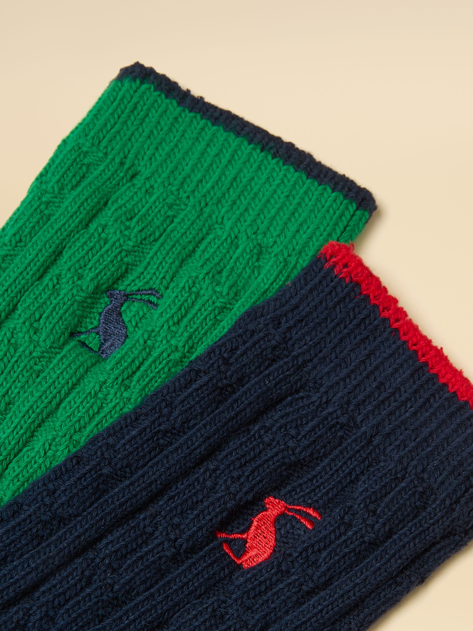 Kids' Cable Navy & Green 2 Pack Socks - Image 2 of 3 Kids' Cable Navy & Green 2 Pack Socks - Image 2 of 3