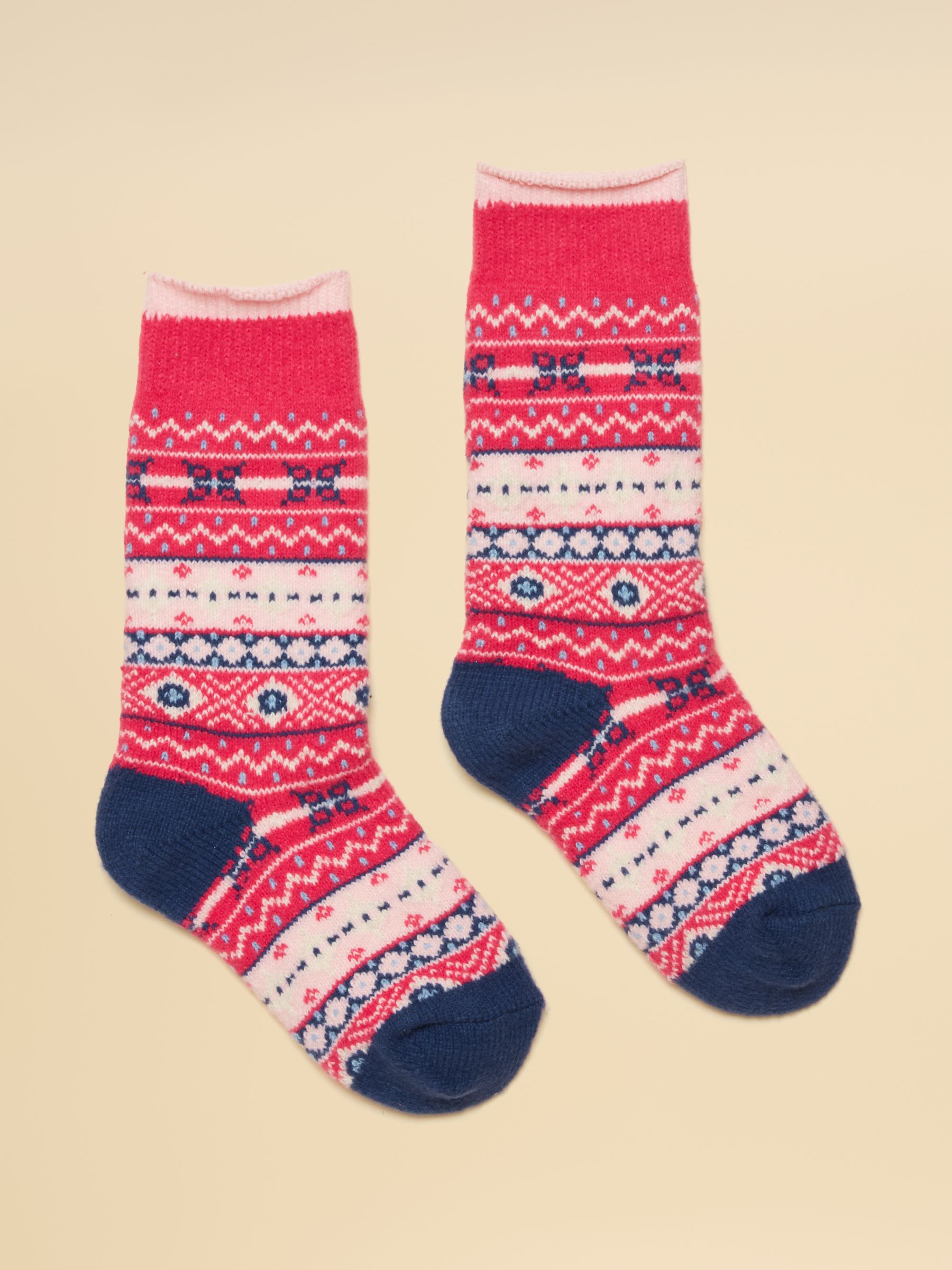 Kids' Cosy Pink Fair Isle Socks - Image 1 of 3