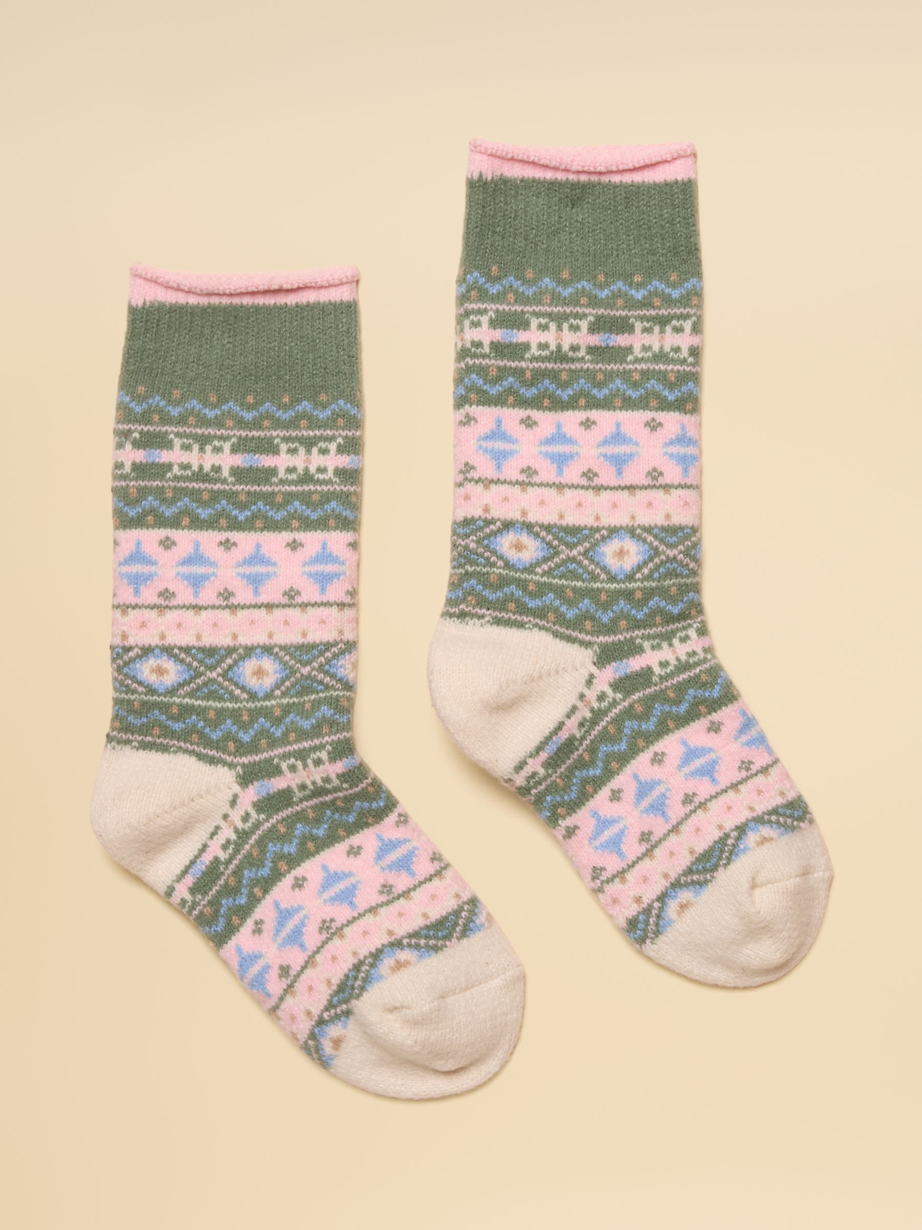 Kids' Cosy Khaki & Pink Fairisle Socks - Image 1 of 3
