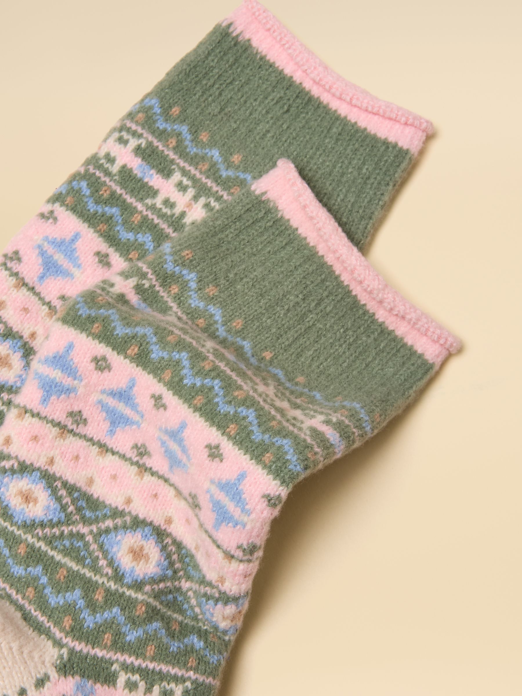 Kids' Cosy Khaki & Pink Fairisle Socks - Image 2 of 3
