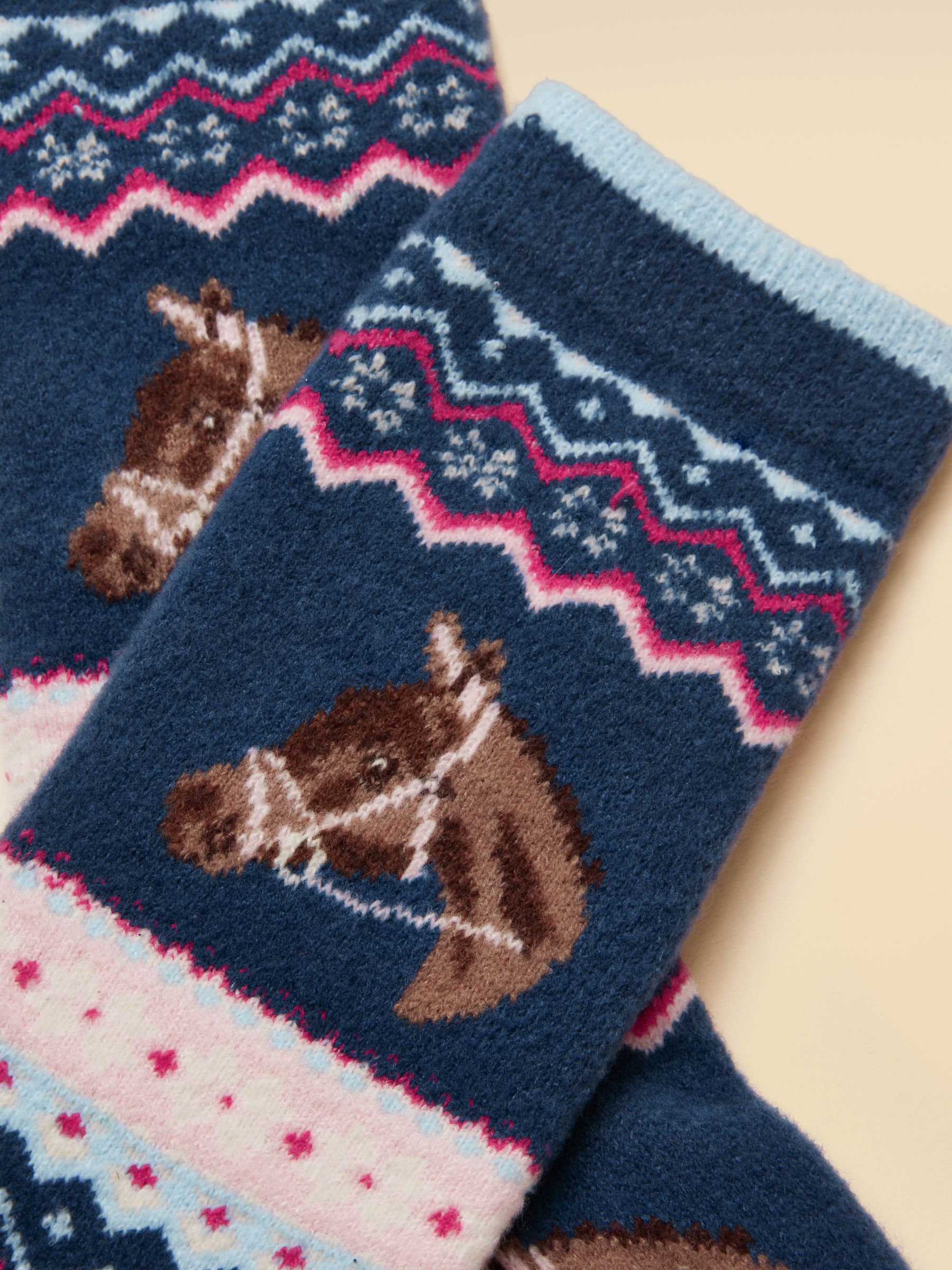 Kids' Cosy Navy & Pink Horse Socks - Image 2 of 3