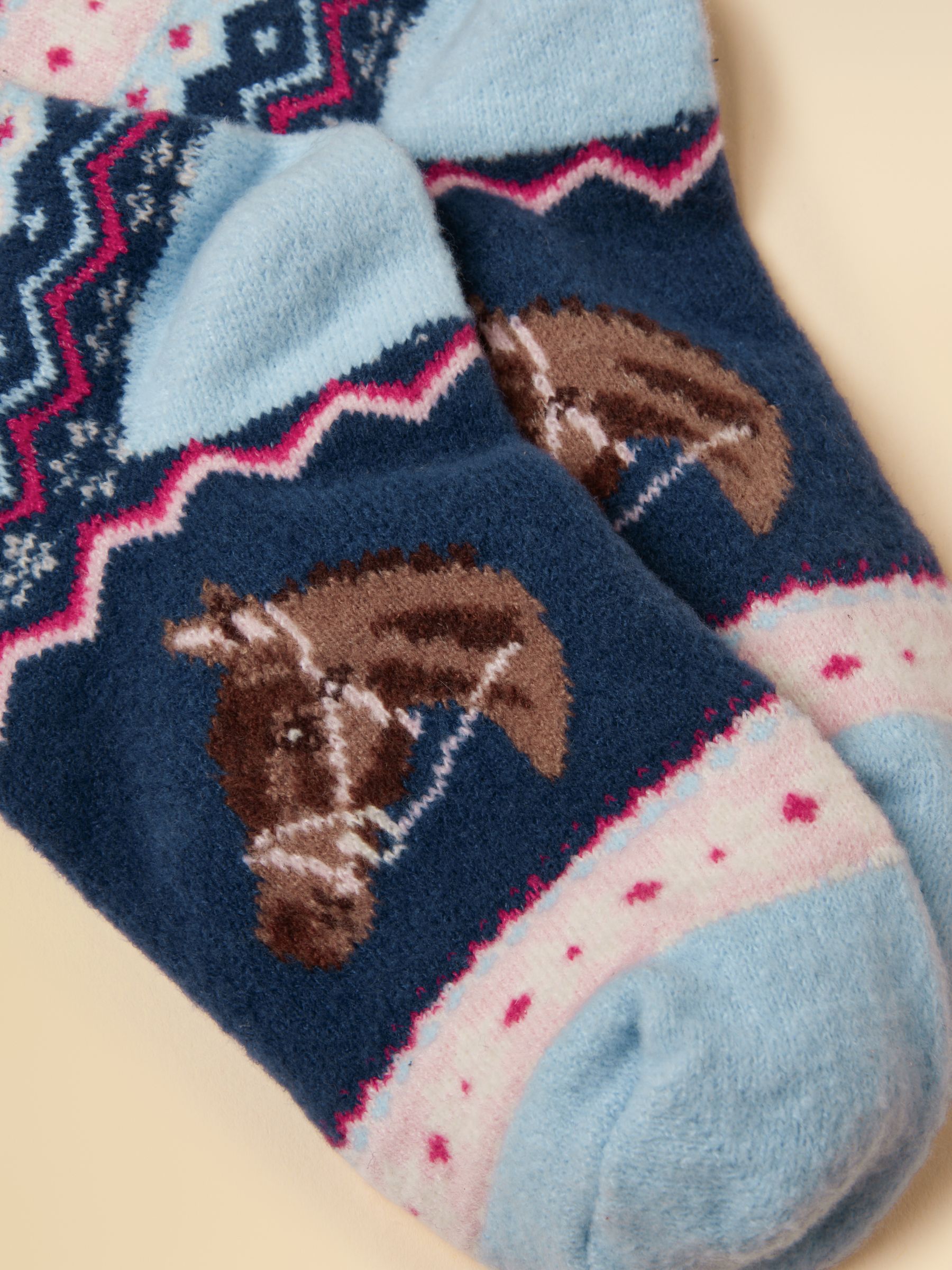 Kids' Cosy Navy & Pink Horse Socks - Image 3 of 3