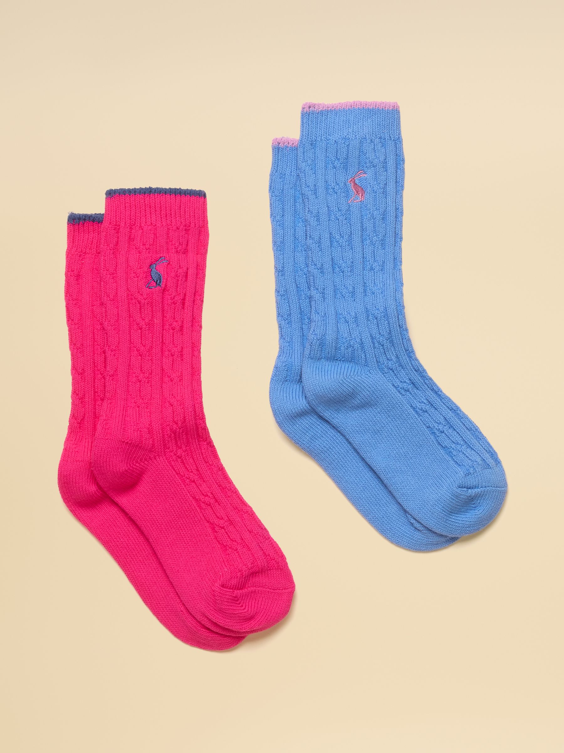 Kids' Cable Pink & Blue 2 Pack Socks - Image 1 of 3 Kids' Cable Pink & Blue 2 Pack Socks - Image 1 of 3