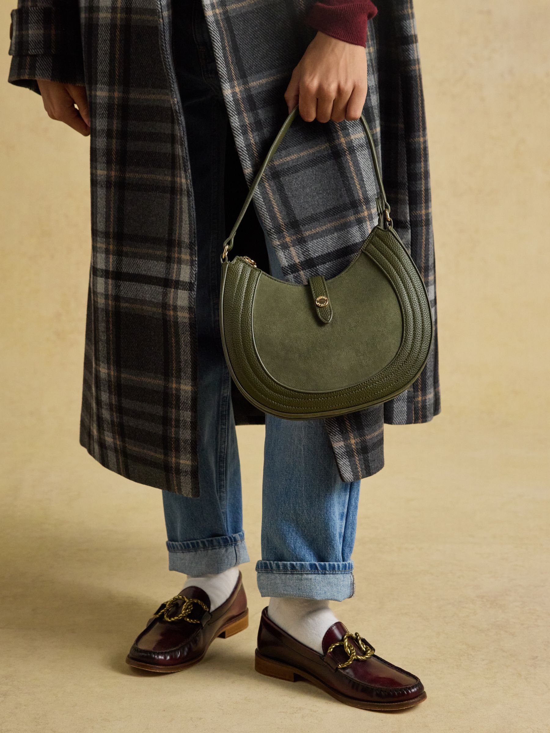 Khaki Green Crossbody Saddle Bag - Image 2 of 9 Khaki Green Crossbody Saddle Bag - Image 2 of 9