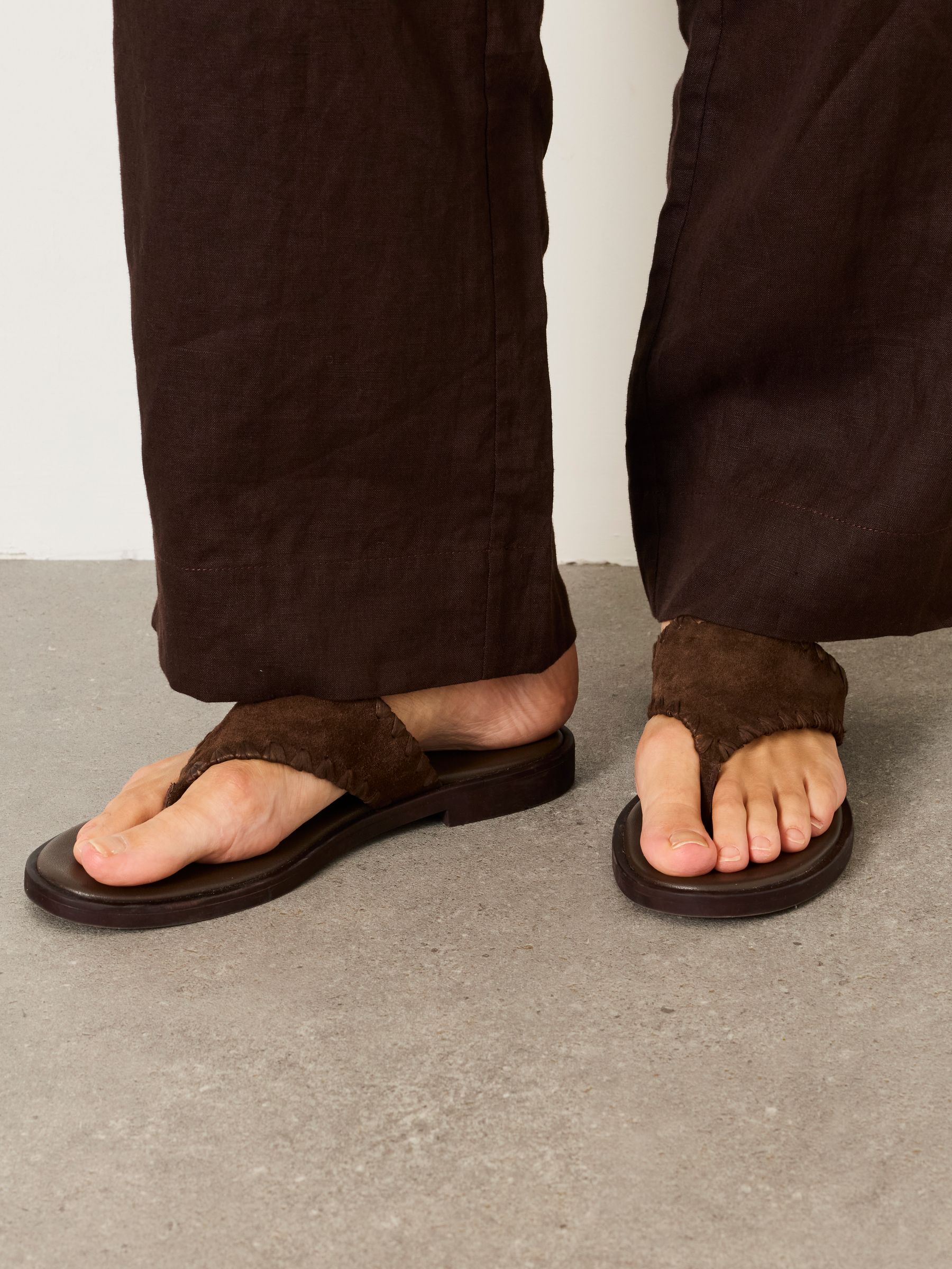 Maeve Chocolate Brown Suede Whipstitch Mule Sandal - Image 1 of 4