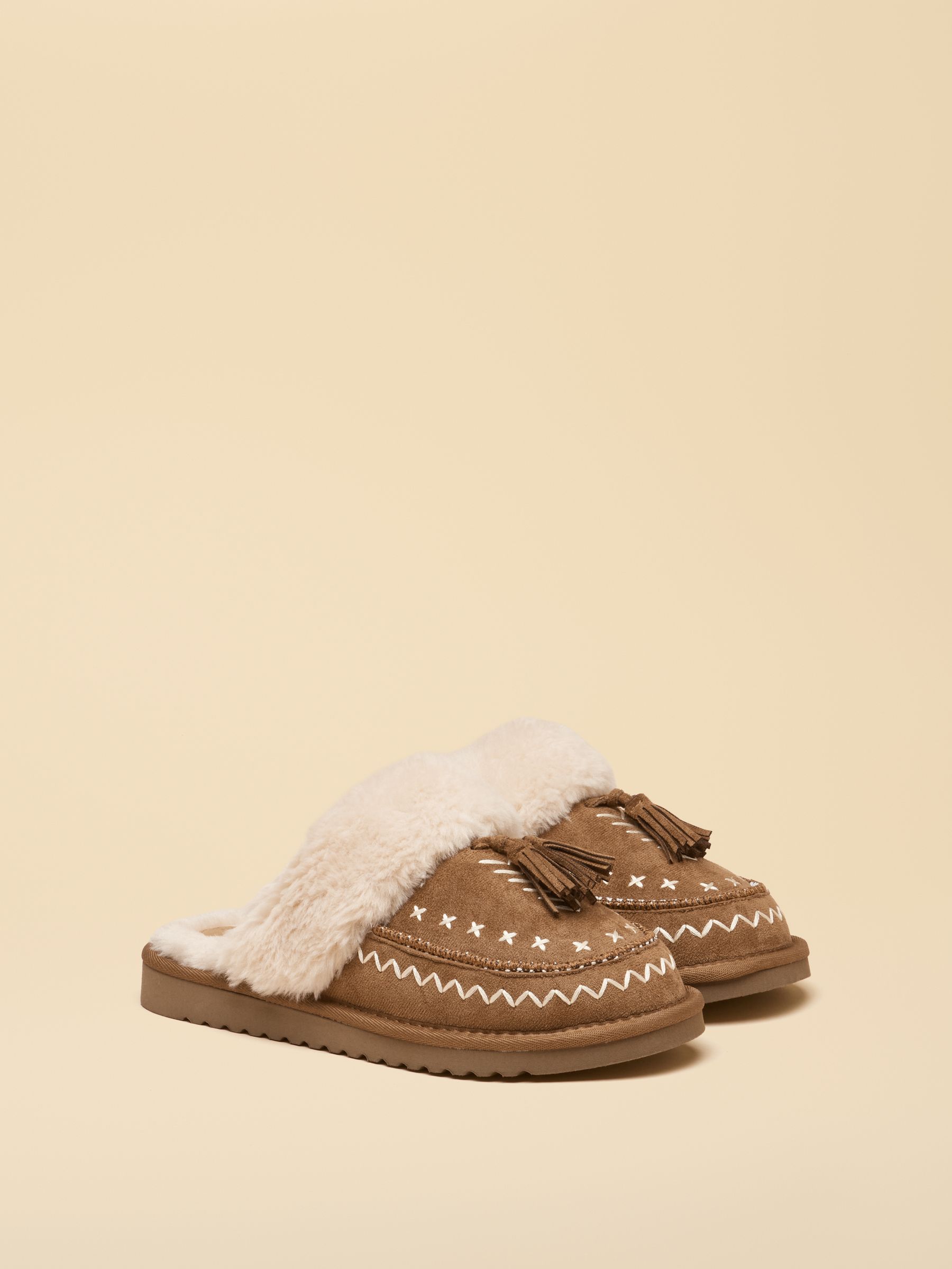 Chestnut Brown Embroidered Tassel Slipper - Image 1 of 6 Chestnut Brown Embroidered Tassel Slipper - Image 1 of 6