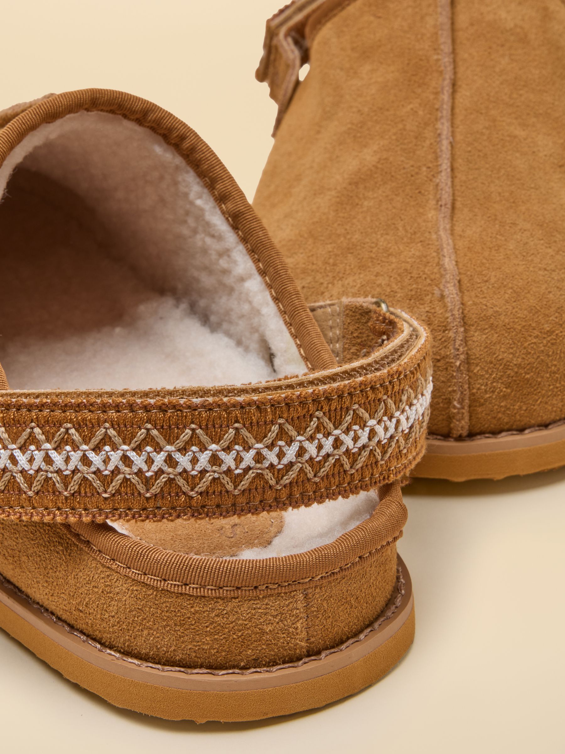 House Shoe Chestnut Brown suede faux fur lined clog - Image 7 of 7