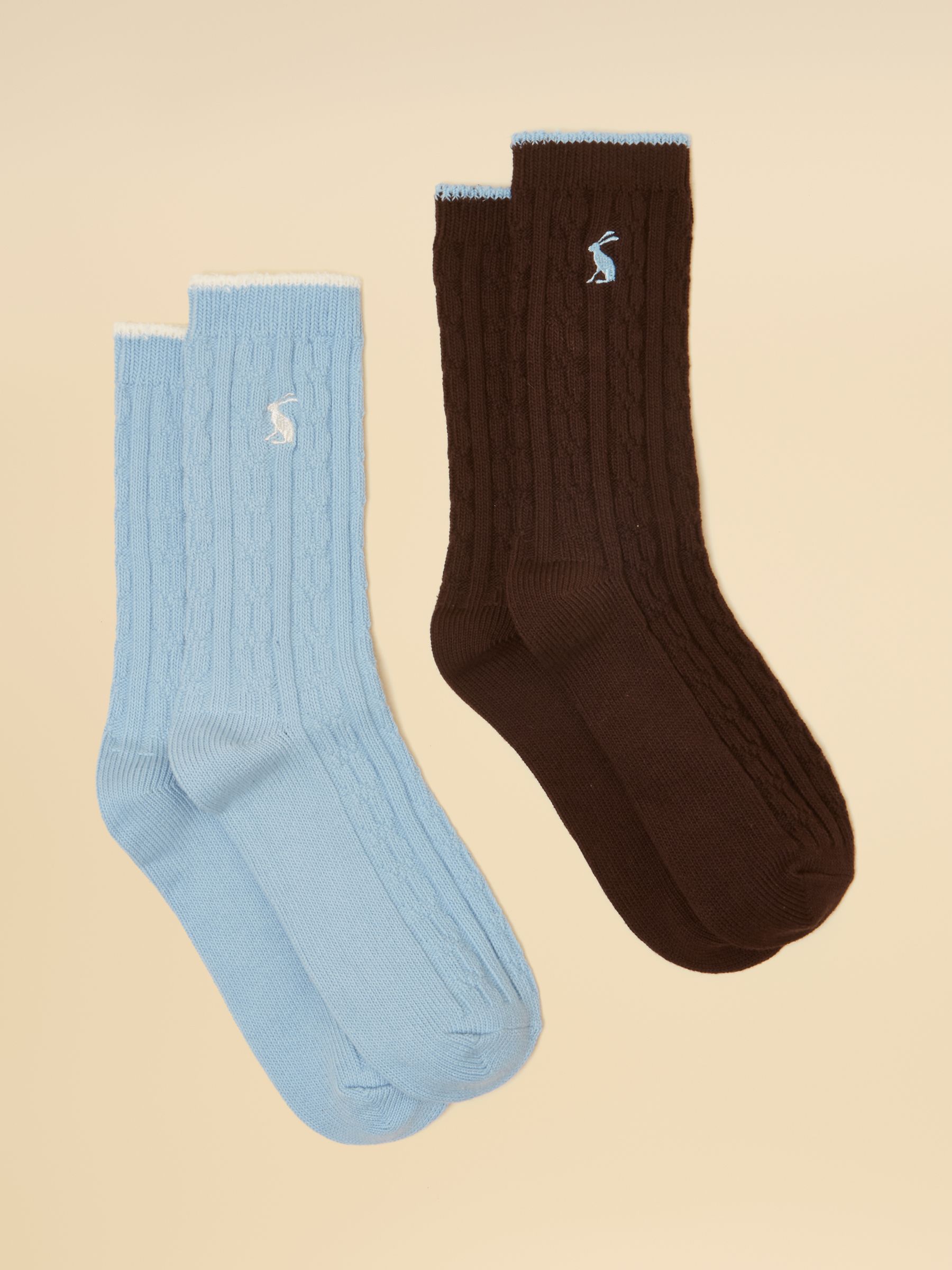 Women's Cable Knit Chocolate & Blue Socks 2 Pack  (size 4 - 8) - Image 1 of 3