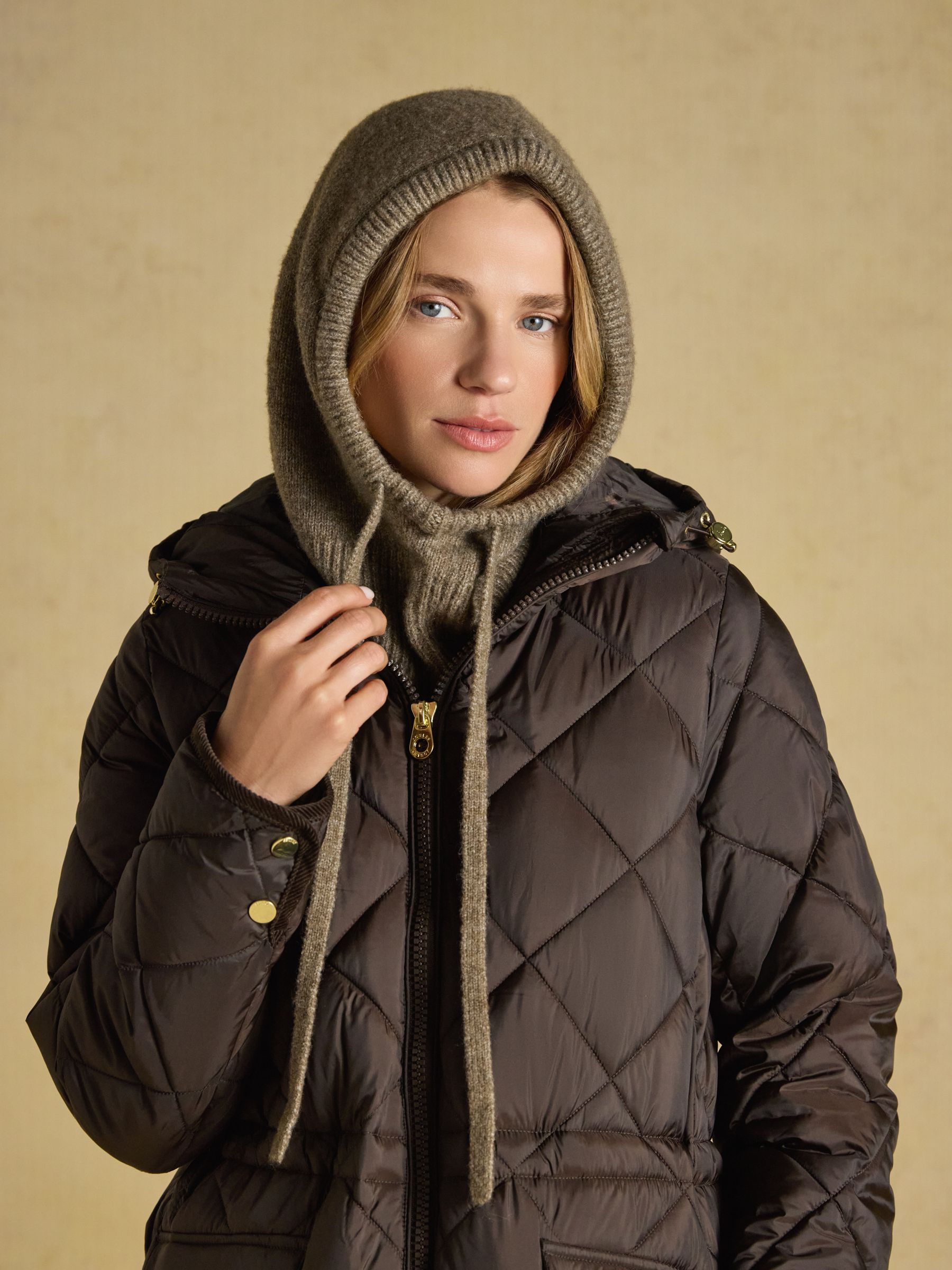 Knitted Mocha Brown Drawstring Hood - Image 1 of 6
