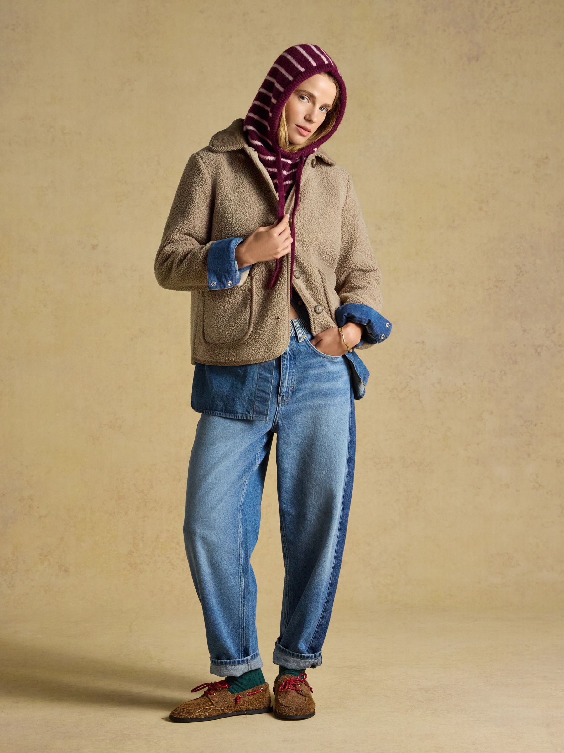 Knitted Berry & Pink Stripe Drawstring Hood - Image 2 of 6
