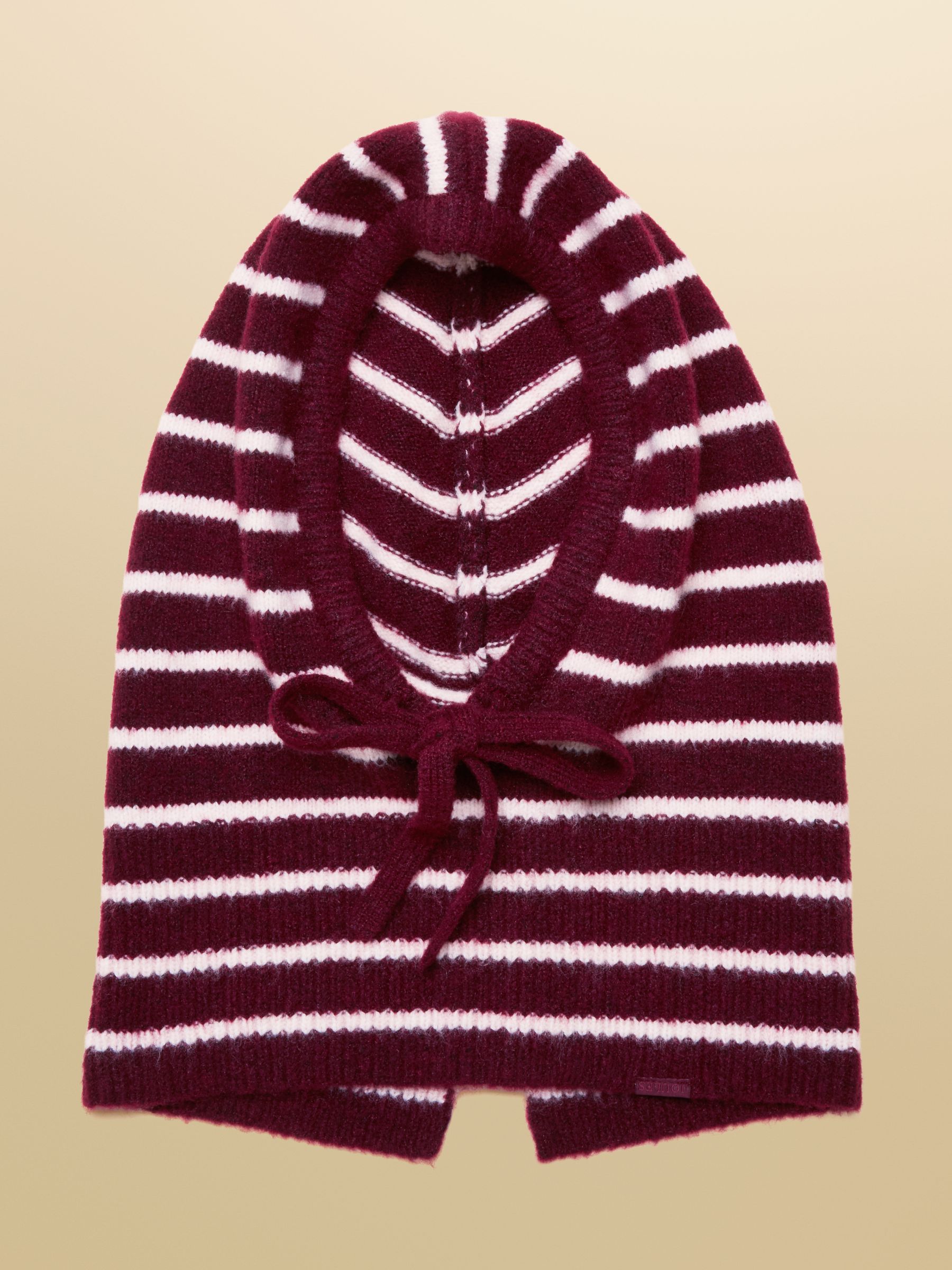 Knitted Berry & Pink Stripe Drawstring Hood - Image 4 of 6