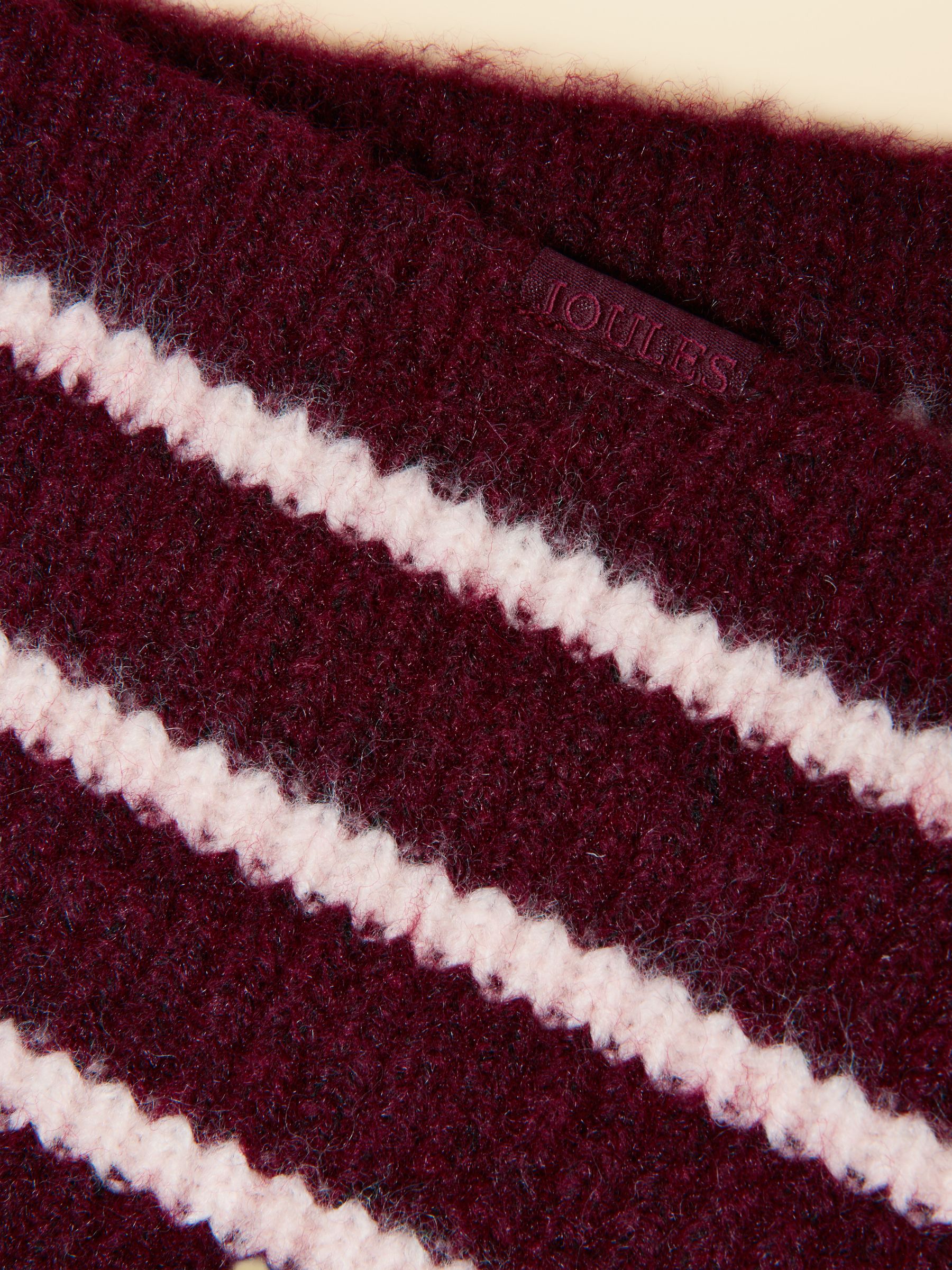 Knitted Berry & Pink Stripe Drawstring Hood - Image 6 of 6 Knitted Berry & Pink Stripe Drawstring Hood - Image 6 of 6