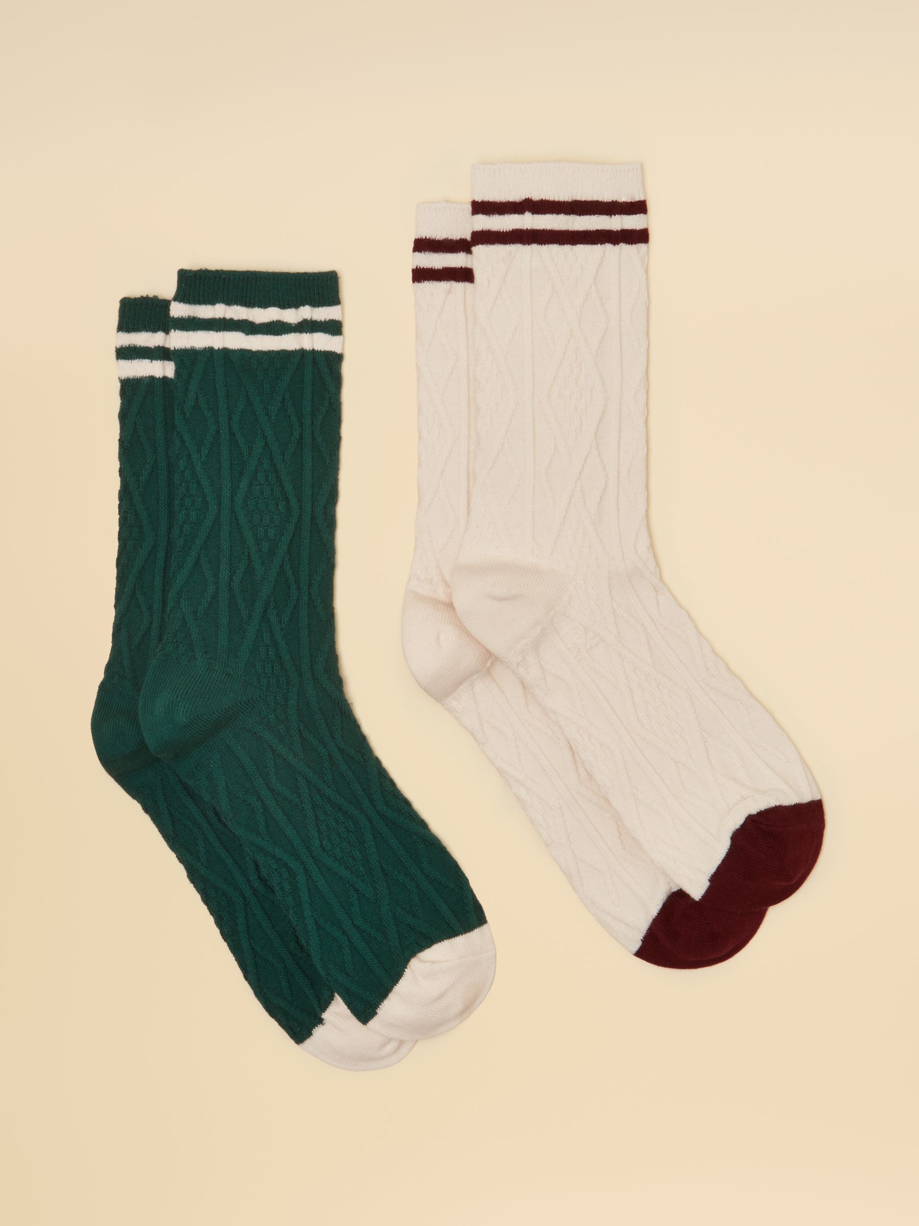 Cable Knit Cream & Green Tennis Socks 2-Pack - Image 1 of 3