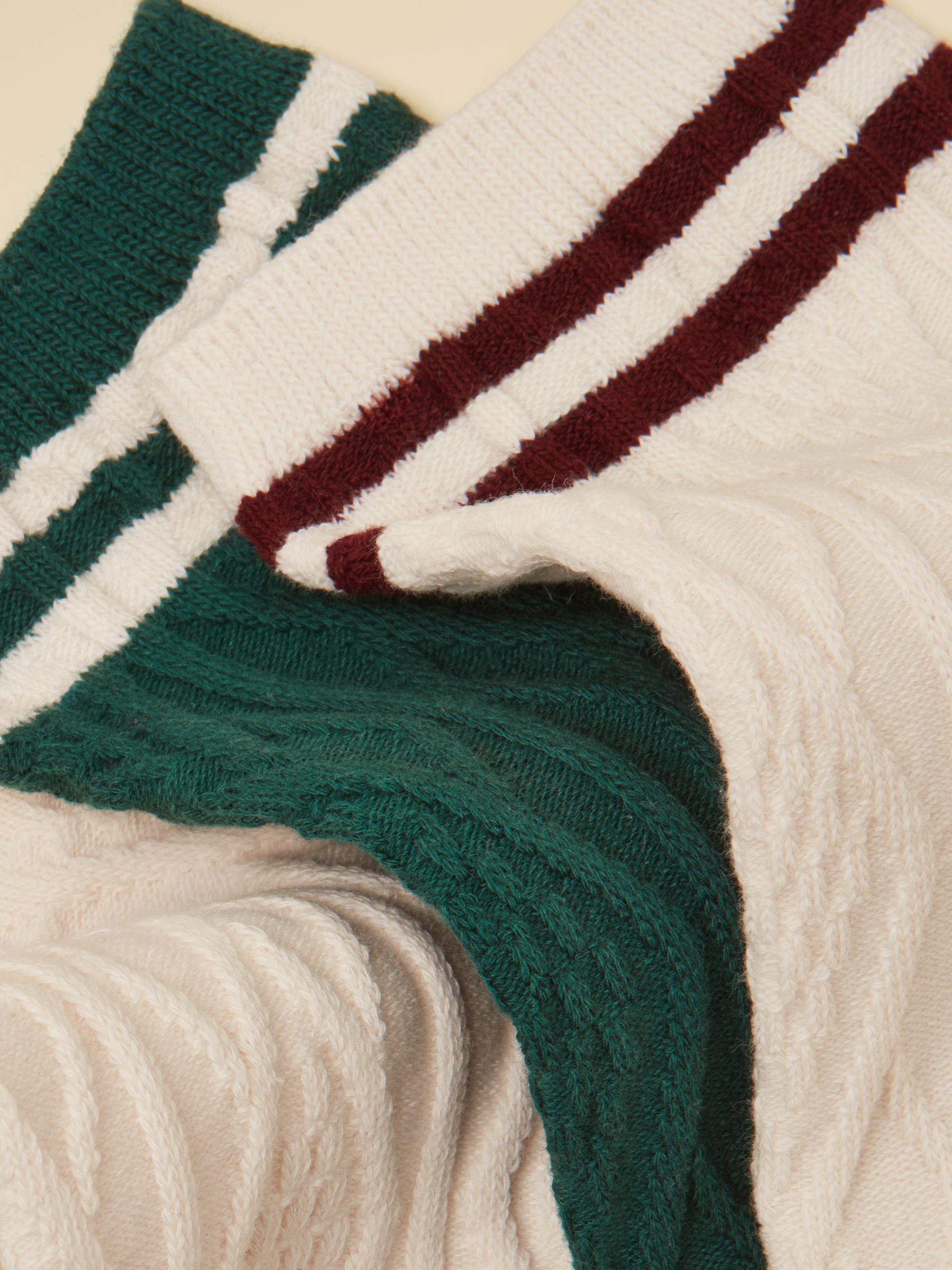 Cable Knit Cream & Green Tennis Socks 2-Pack - Image 3 of 3