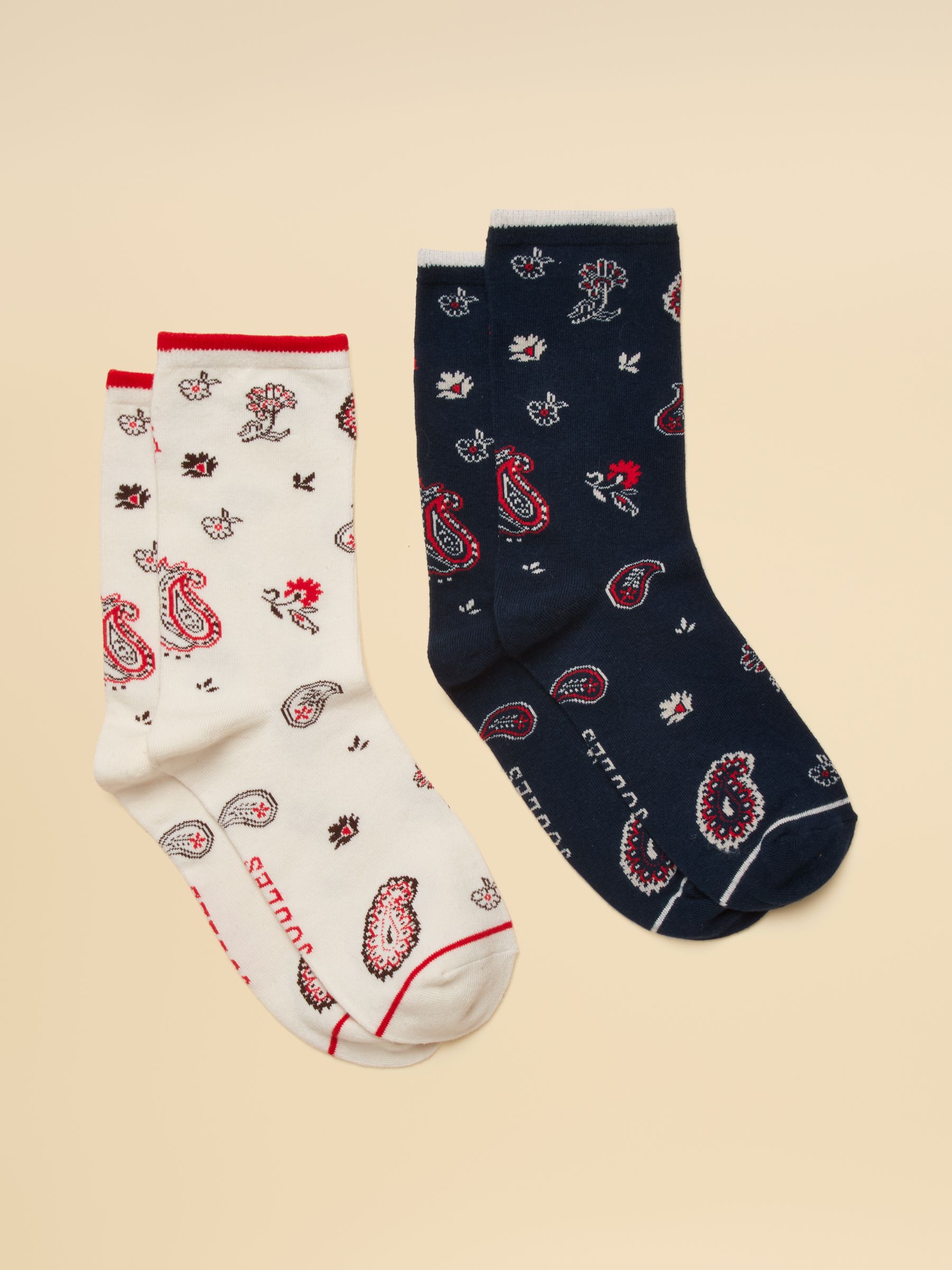 Women's Everyday Cream & Navy Paisley Cotton Blend Socks 2 Pack (size 4-8) - Image 1 of 3