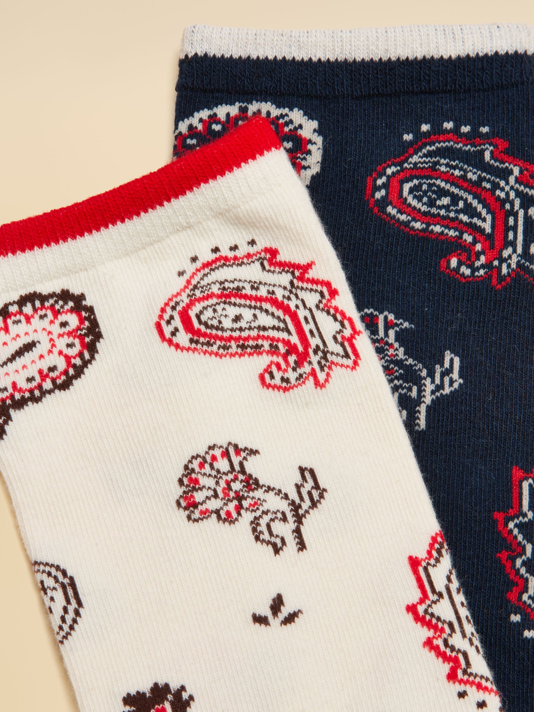 Women's Everyday Cream & Navy Paisley Cotton Blend Socks 2 Pack (size 4-8) - Image 2 of 3