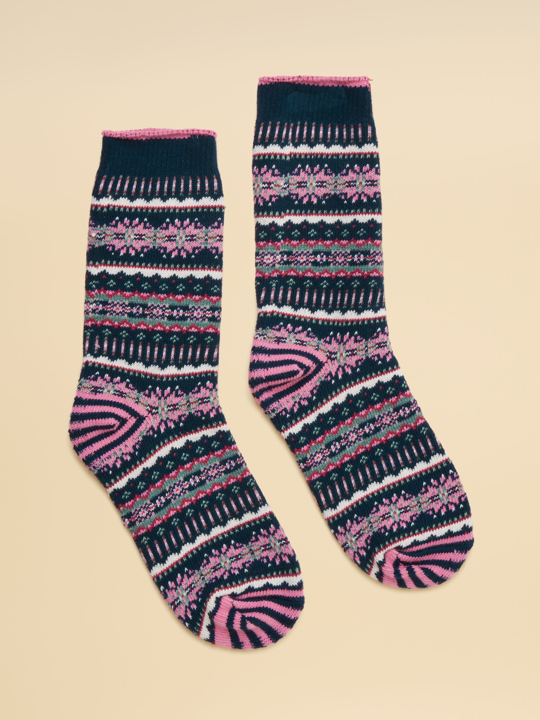 Women's Lucille Navy Fair Isle Socks (size 4-8) - Image 1 of 3