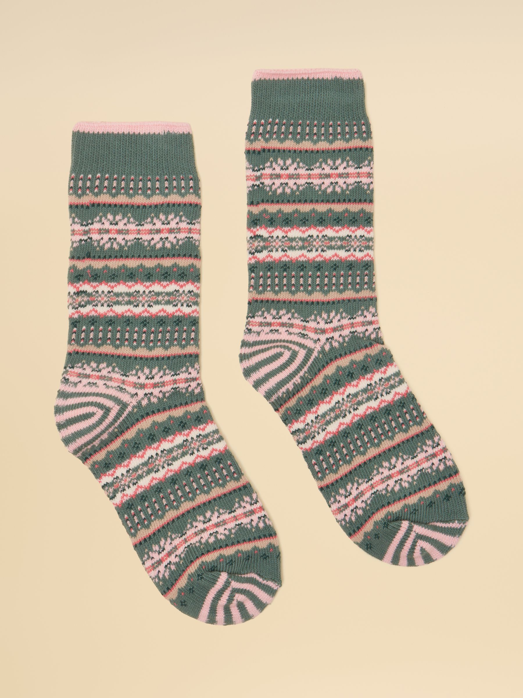 Lucille Khaki Green Fair Isle Socks - Image 1 of 3 Lucille Khaki Green Fair Isle Socks - Image 1 of 3