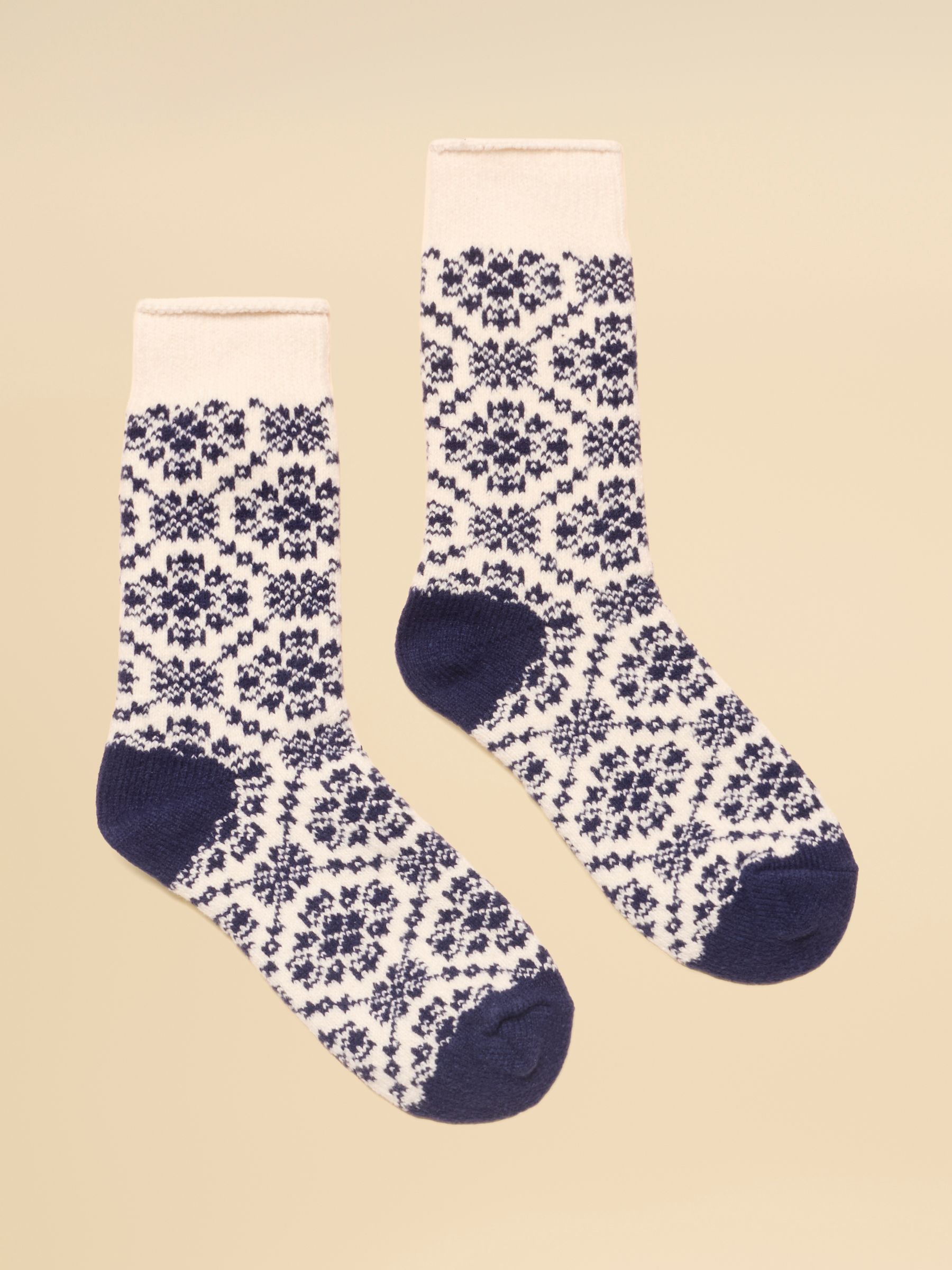 Women's Cosy Navy Geo Socks (Size 4-8) - Image 1 of 3