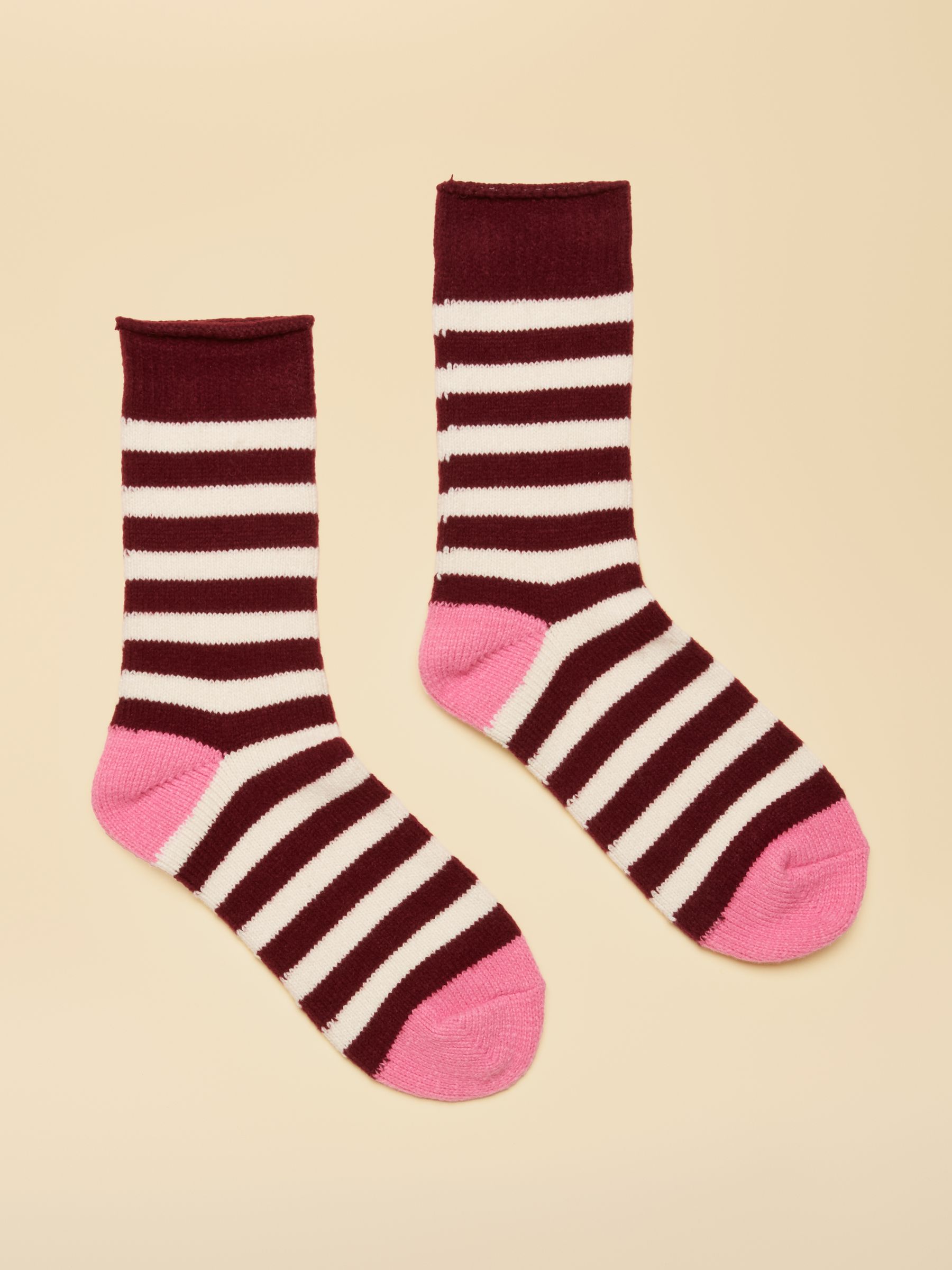Women's Cosy Berry Pink Stripe Socks (Size 4-8) - Image 1 of 3